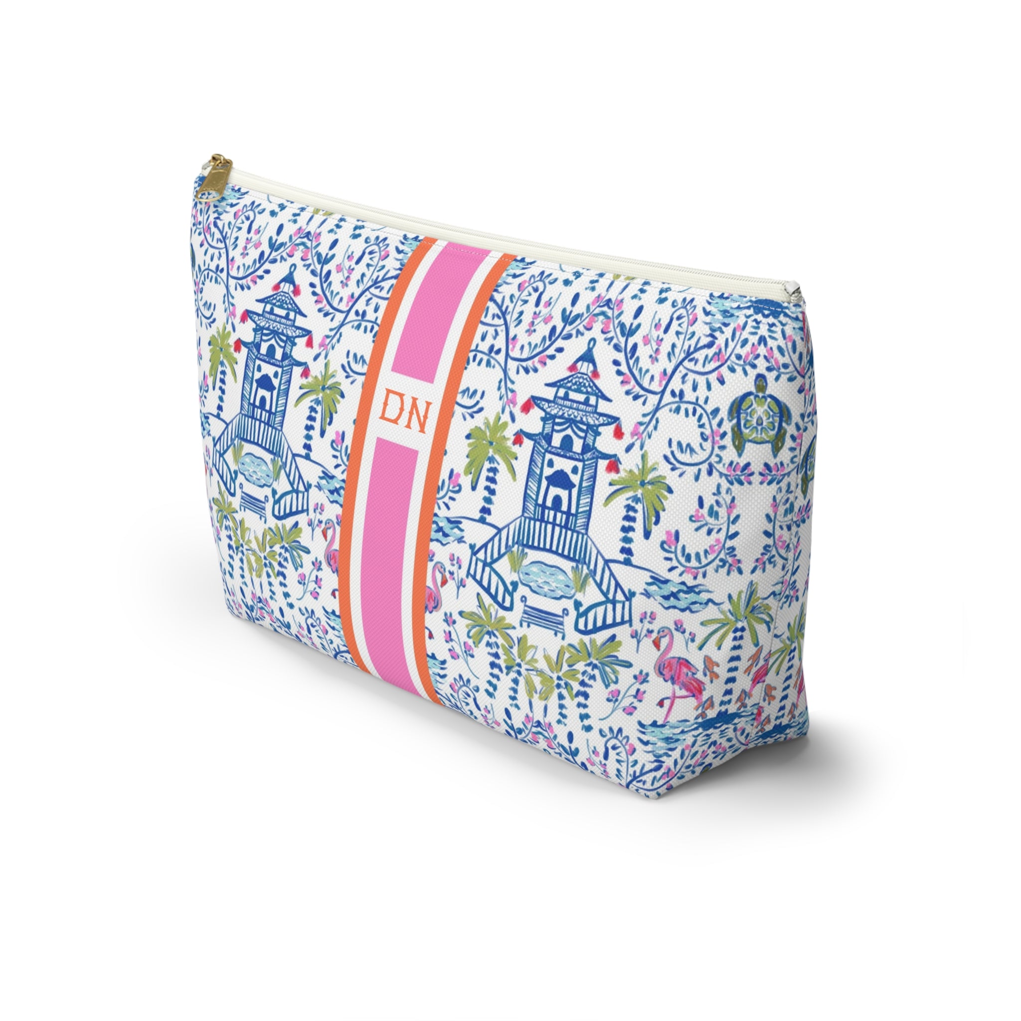 Colorful Chinoiserie Striped Monogrammed Mahjong Tile Pouch