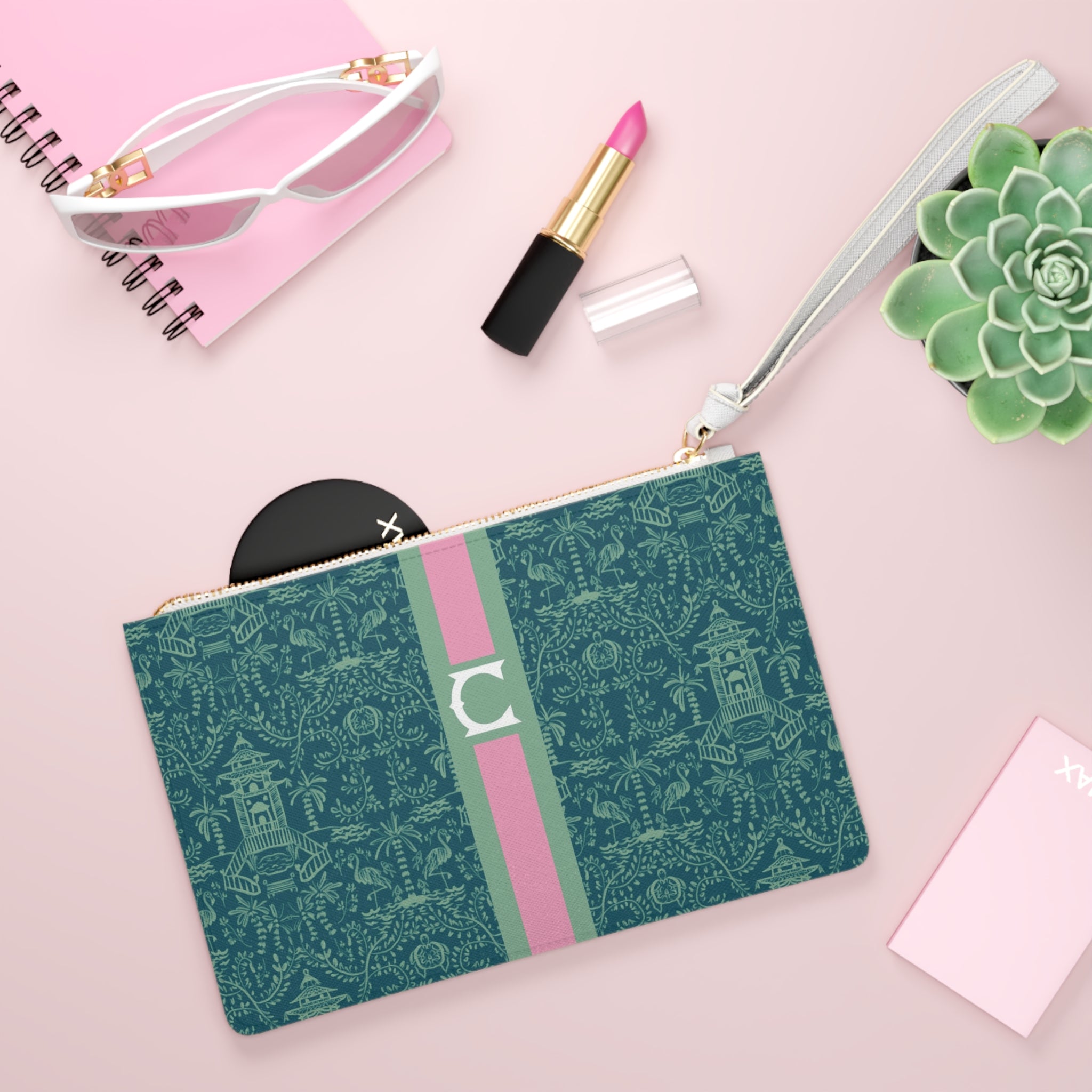 Palm Beach Teal Striped Monogrammed Mahjong Card Holder