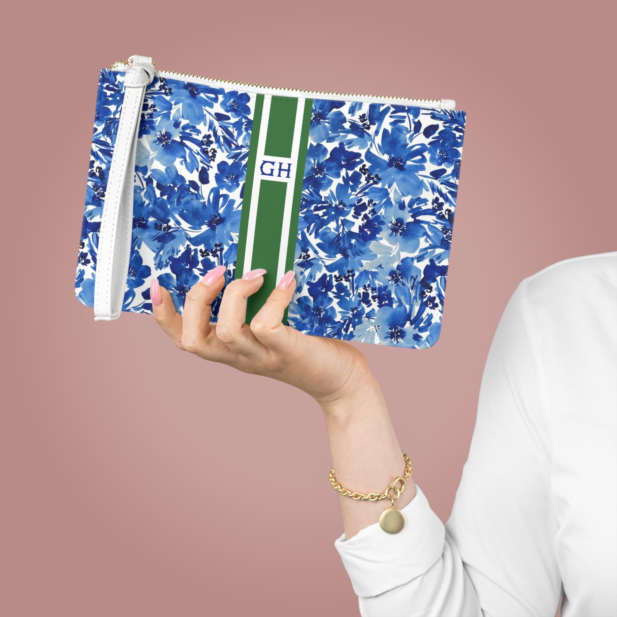 Royal Blooms Striped Monogrammed Mahjong Card Holder