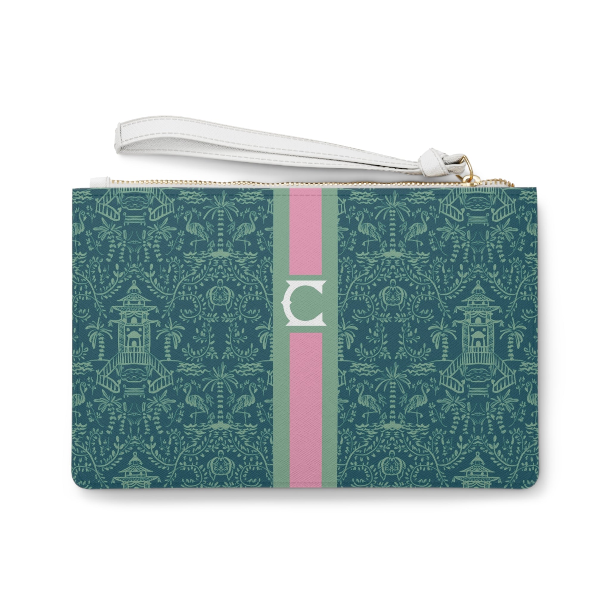 Palm Beach Teal Striped Monogrammed Mahjong Card Holder