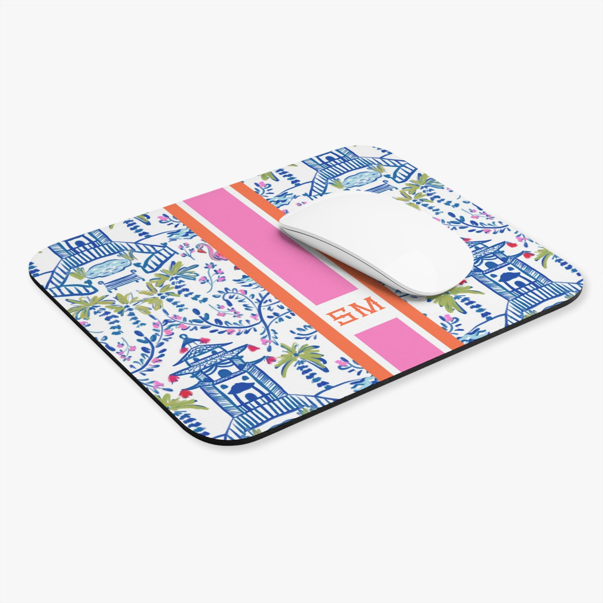 Colorful Chinoiserie Striped Monogrammed Mouse Pad