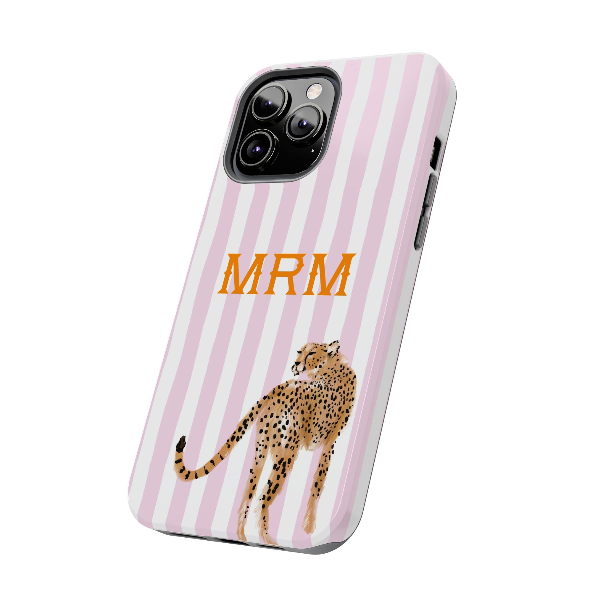 Preppy Cheetah (Pink) Monogrammed Tough Phone Case