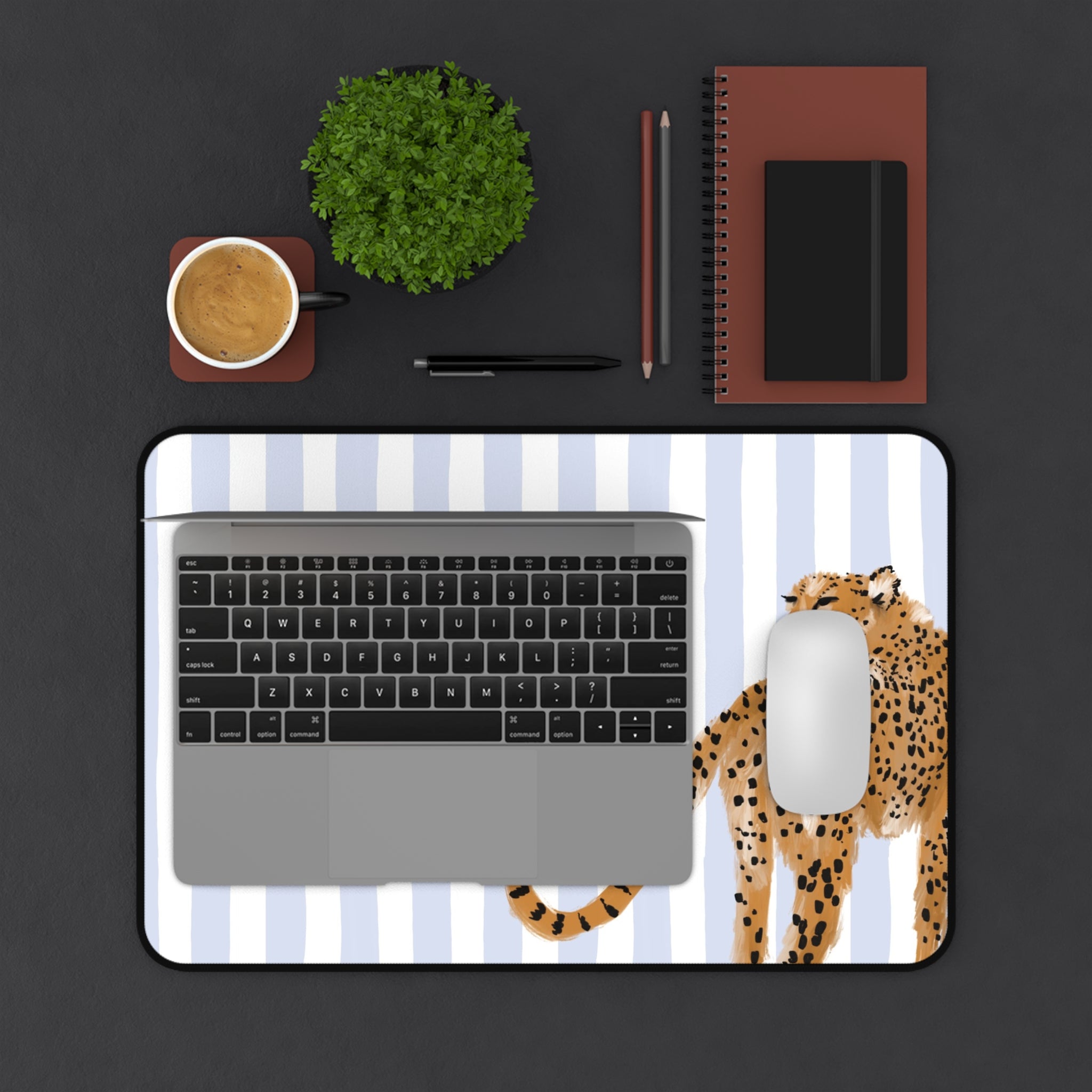 Preppy Cheetah (Blue) Monogrammed Desk Mat