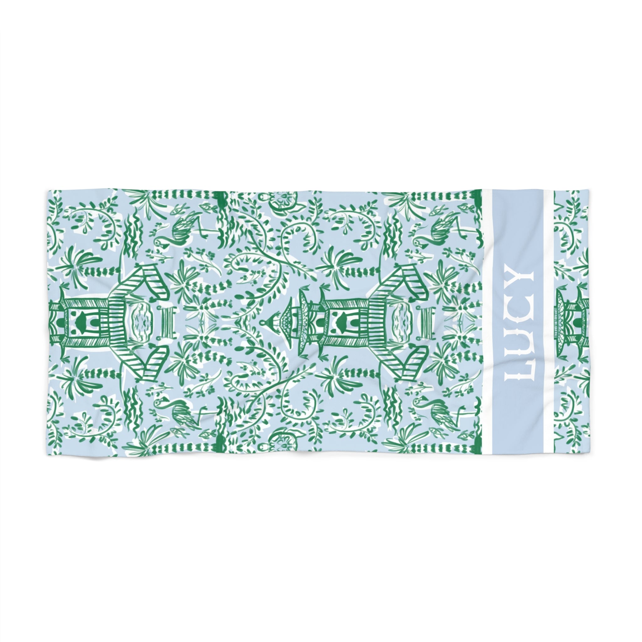 Chinoiserie Palms Personalized Beach Towel