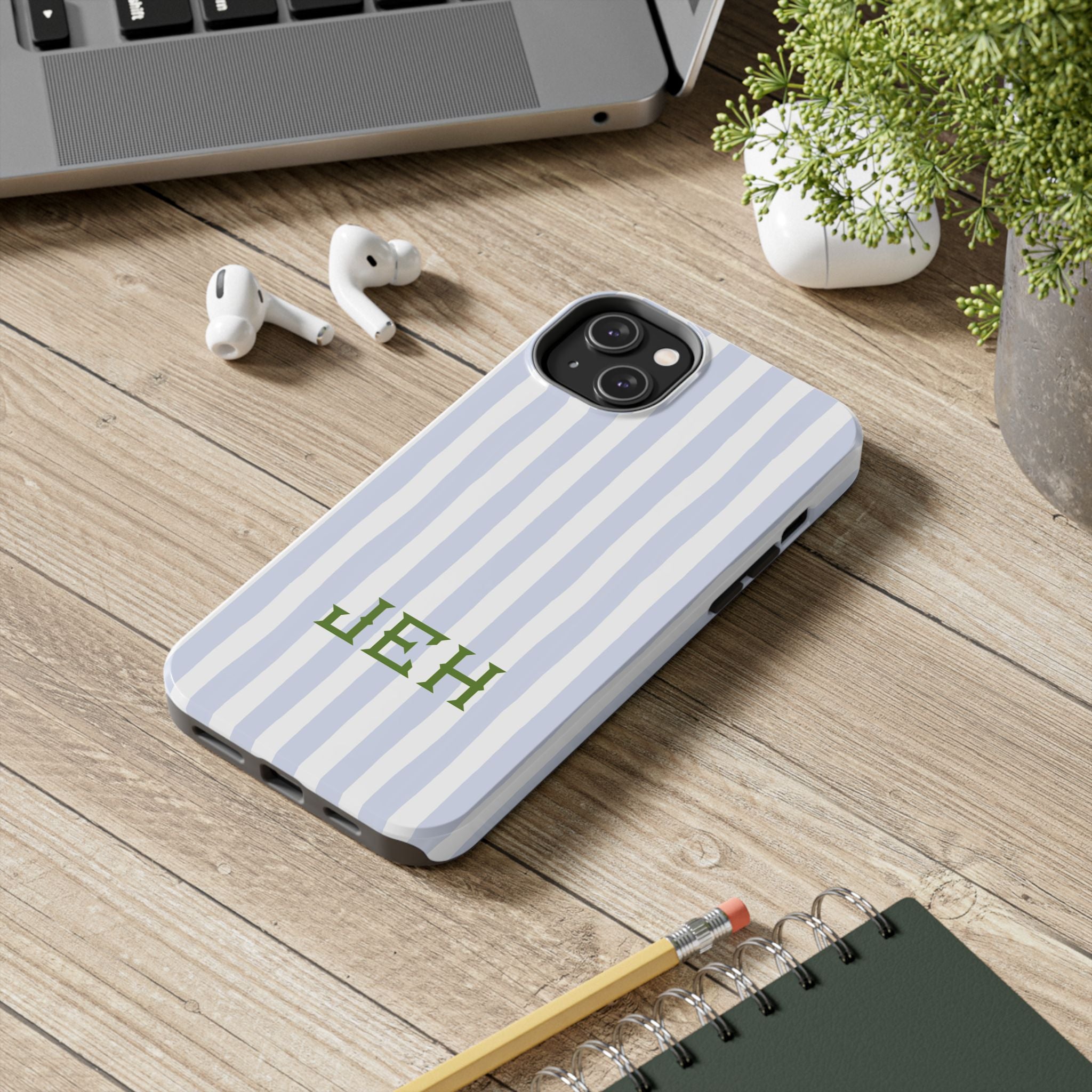 Seaside Stripes Monogrammed Tough Phone Case