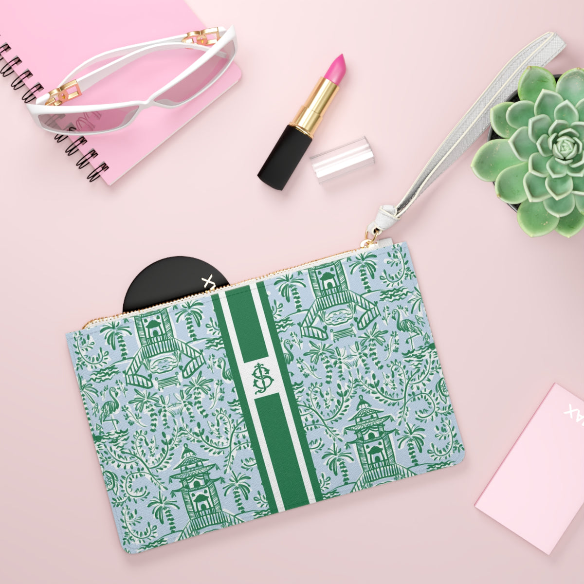 Chinoiserie Palms Striped Monogrammed Mahjong Card Holder