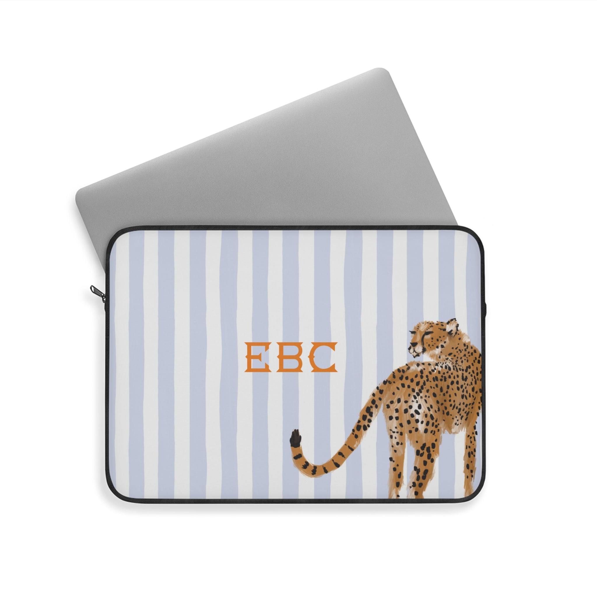 Preppy Cheetah (Blue) Monogrammed Laptop Sleeve