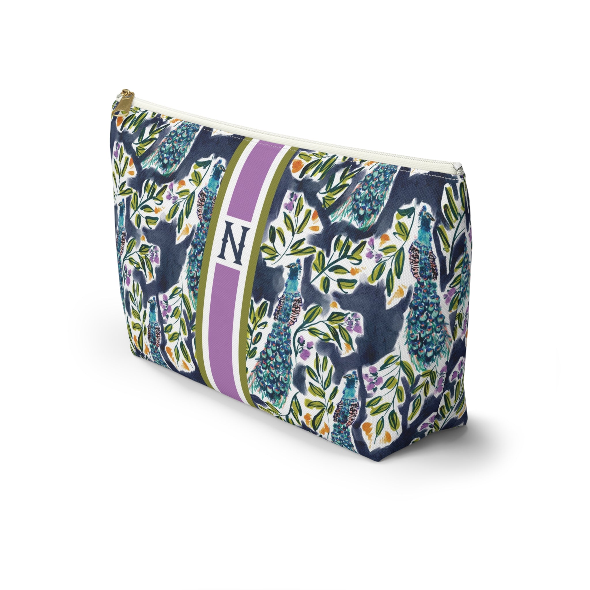Peacock Striped Monogrammed Pouch