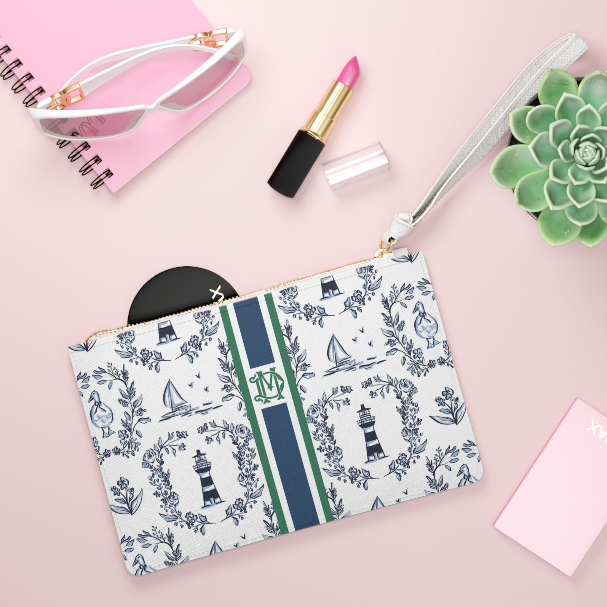 East Coast Summer Striped Monogrammed Mahjong Card Pouch