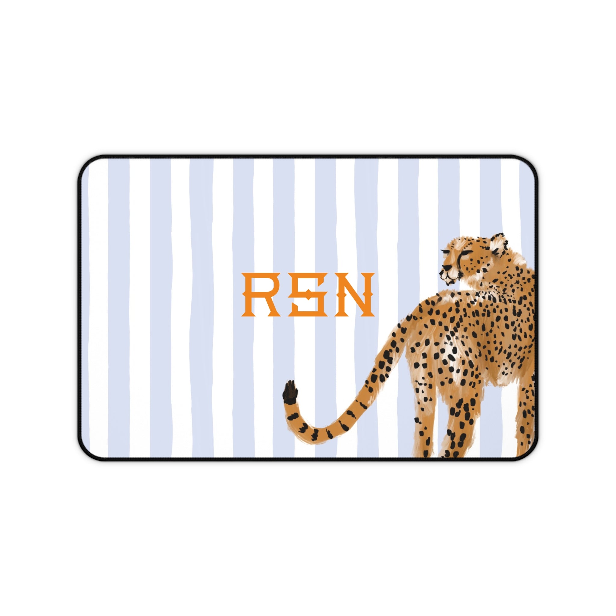 Preppy Cheetah (Blue) Monogrammed Desk Mat