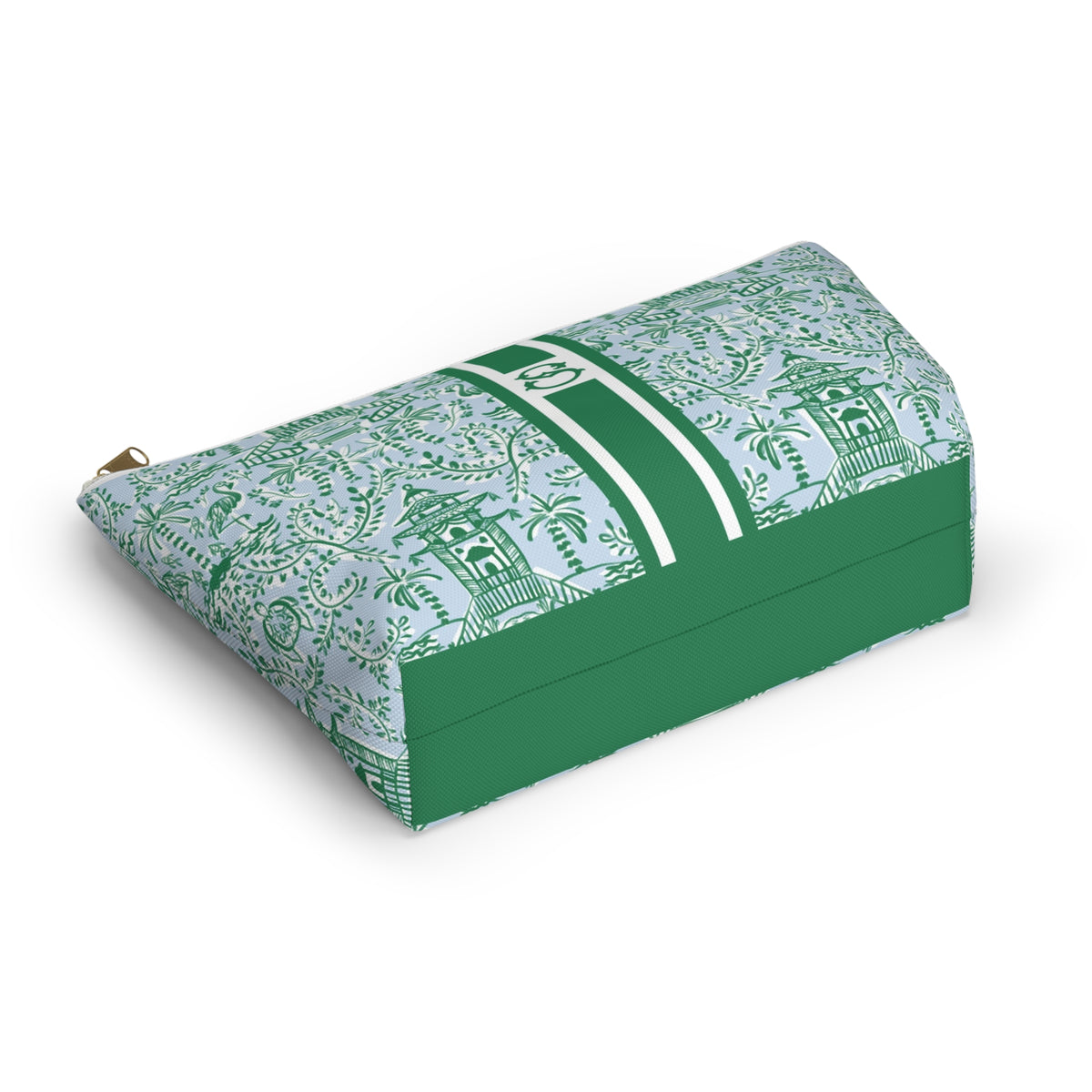 Chinoiserie Palms Striped Monogrammed Pouch