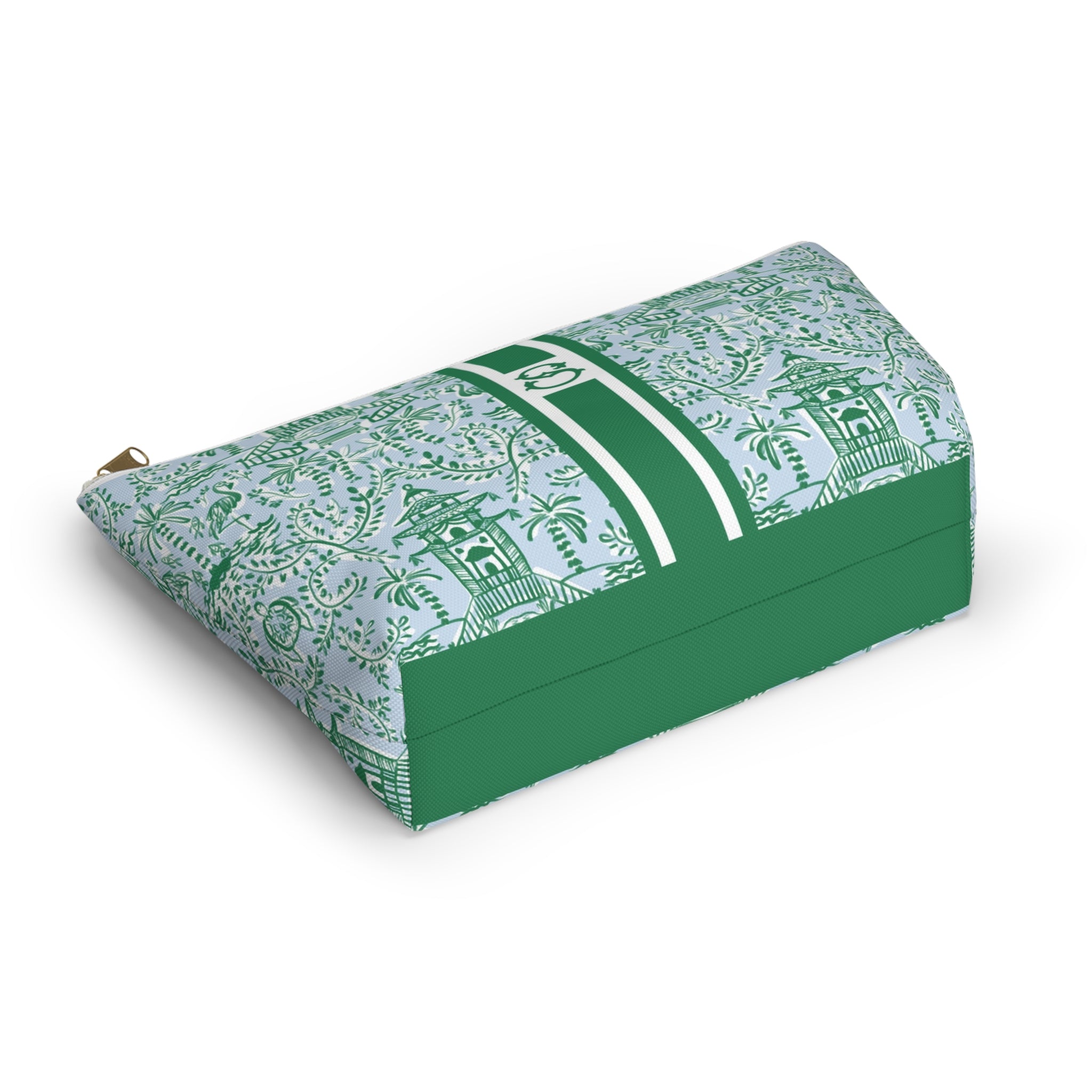 Chinoiserie Palms Striped Monogrammed Pouch