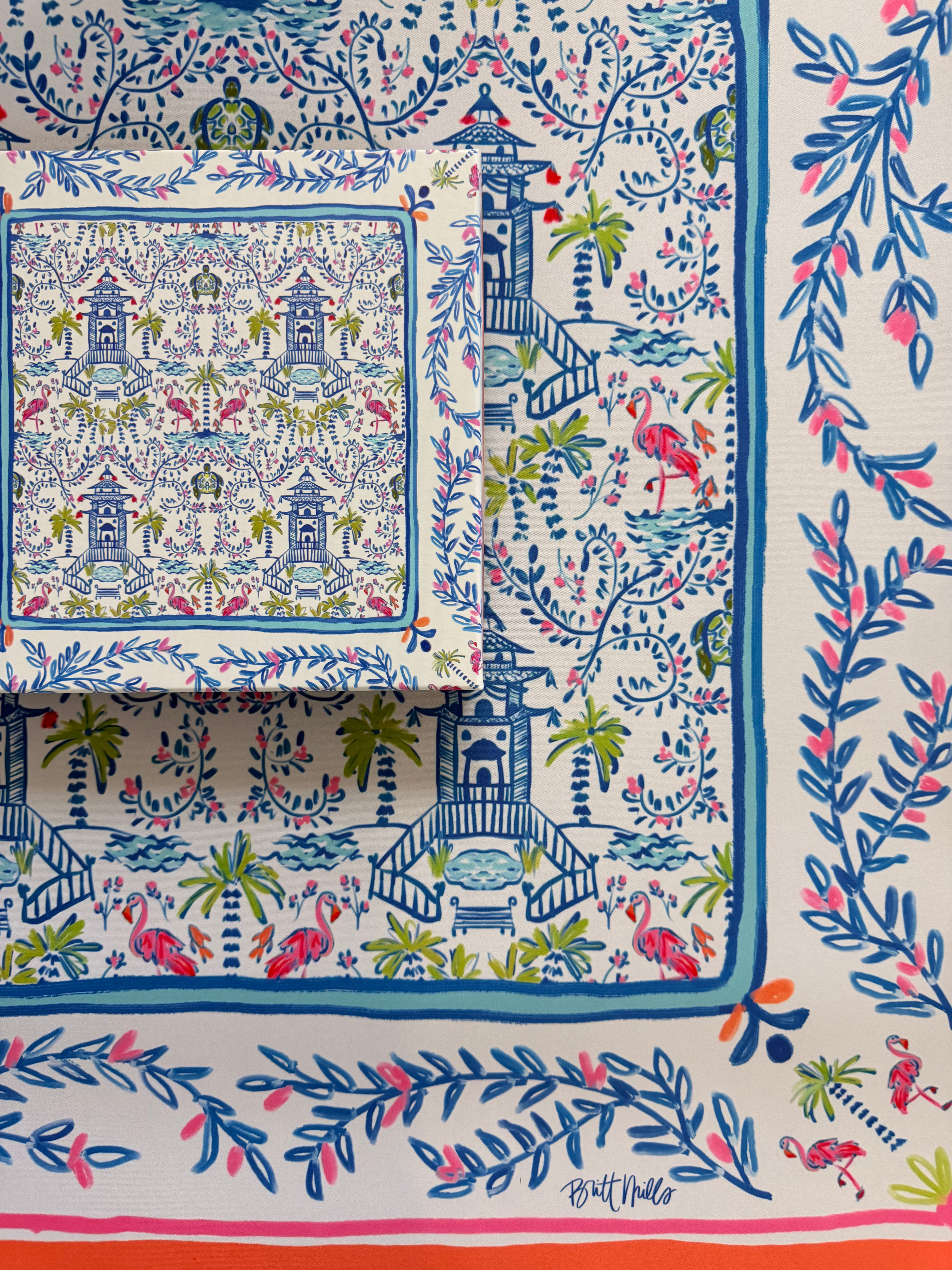 Colorful Chinoiserie Silk Scarf & Shaw