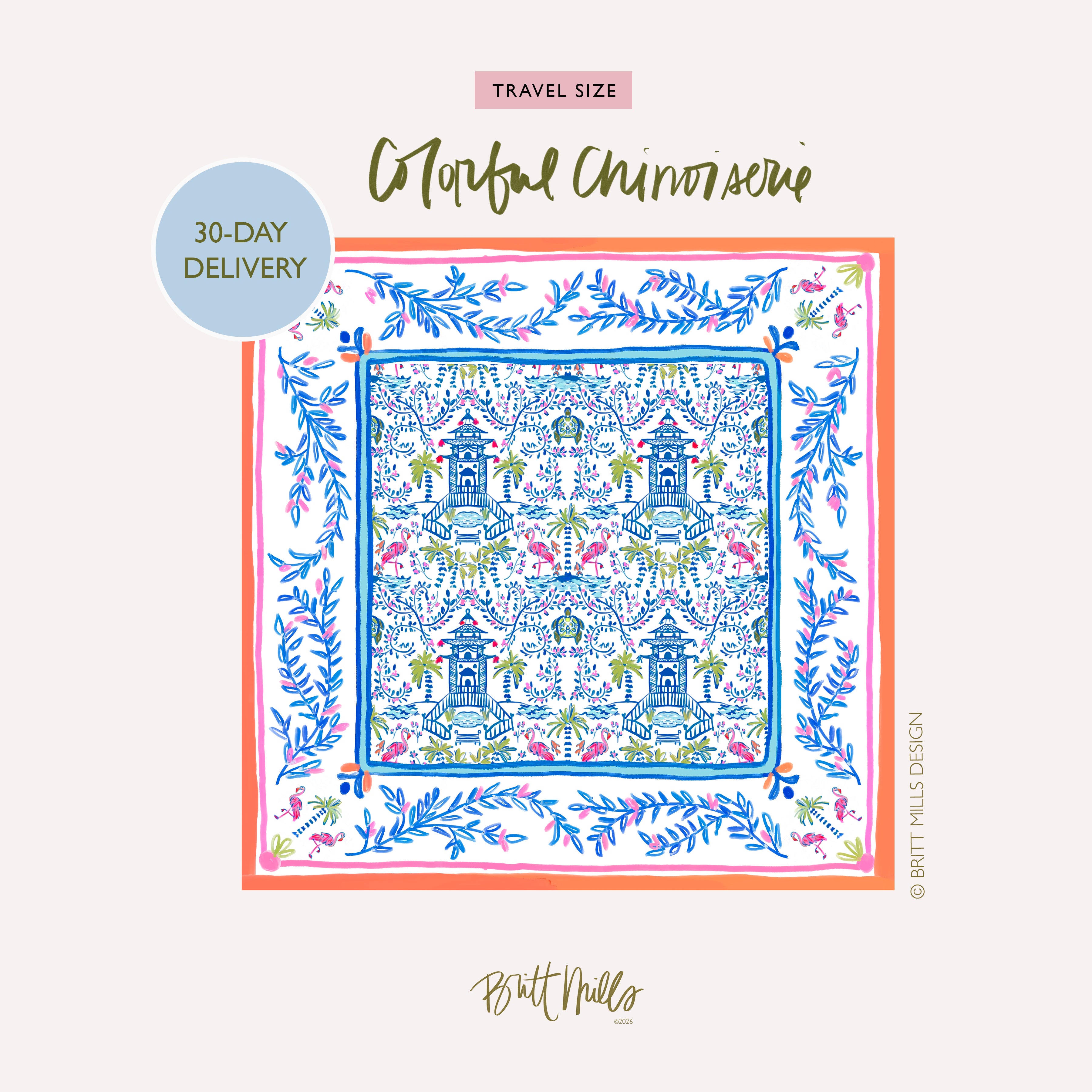 Coastal Chinoiserie Mini Travel Mahjong Mat (Non-Neoprene)