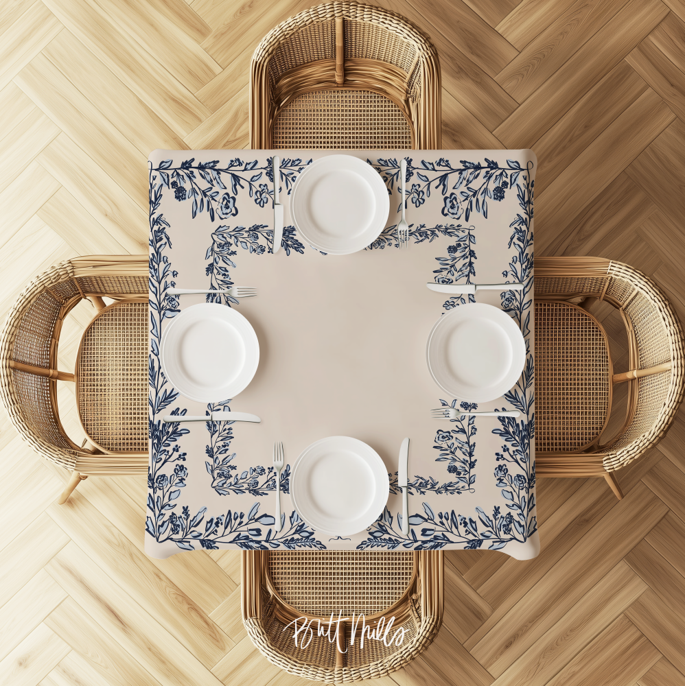 Bow and Bloom Square Tablecloth (Navy)