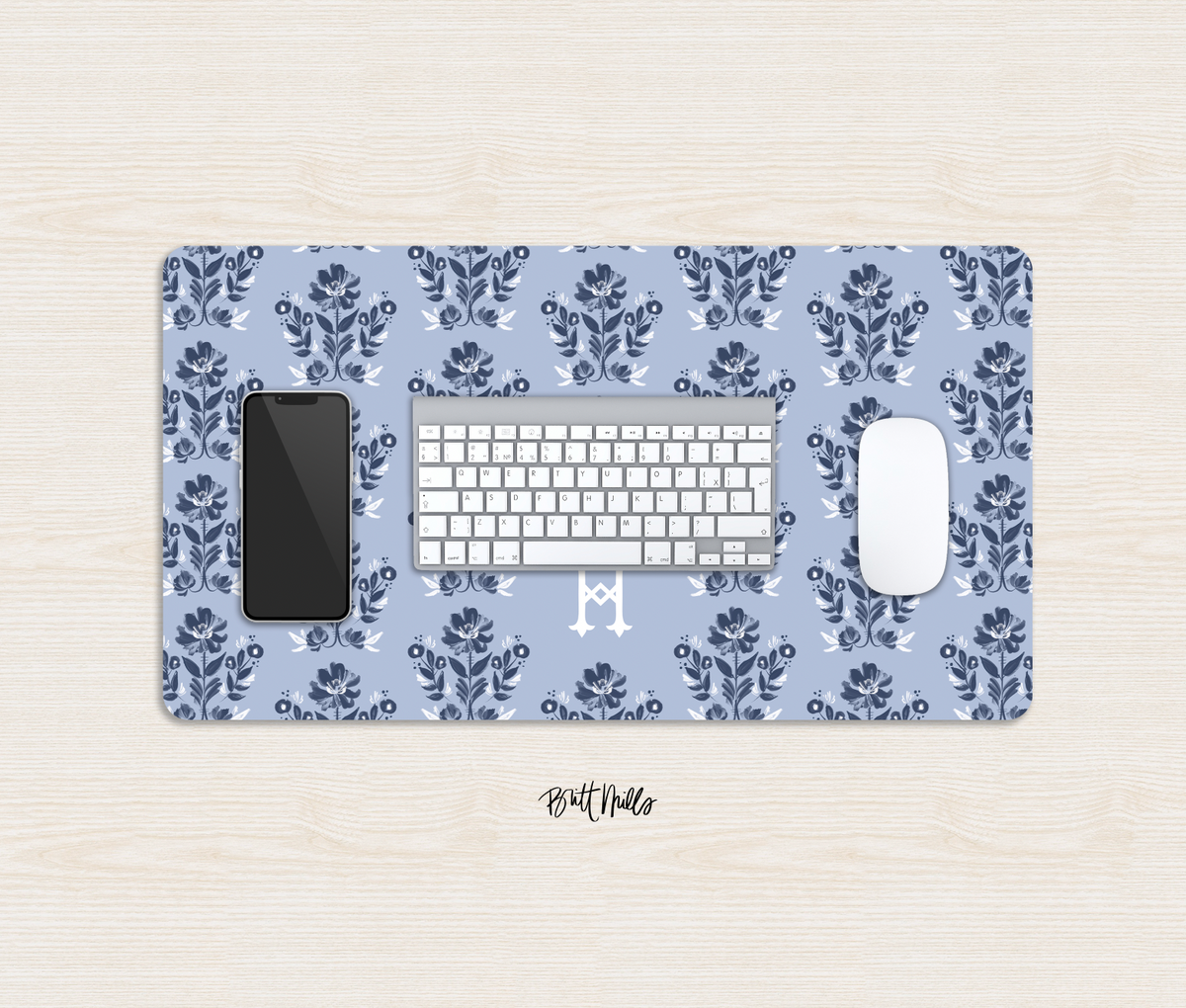 Evangeline Blue Monogrammed Desk Mat - Large (24" x 14")