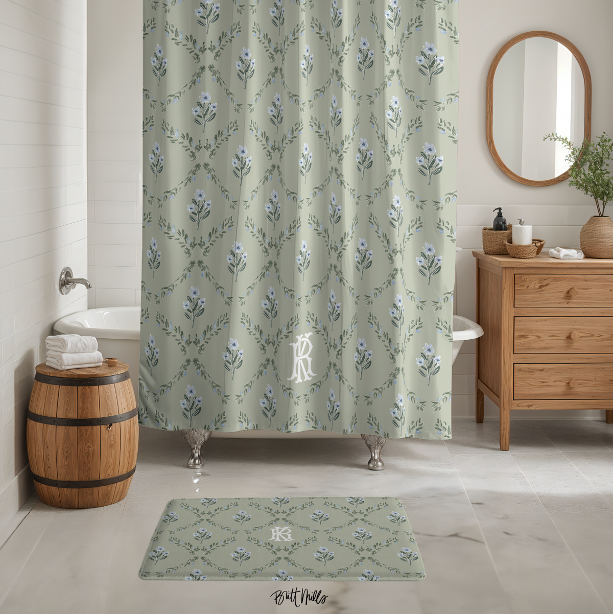 Zera Bloom Monogrammed Shower curtain