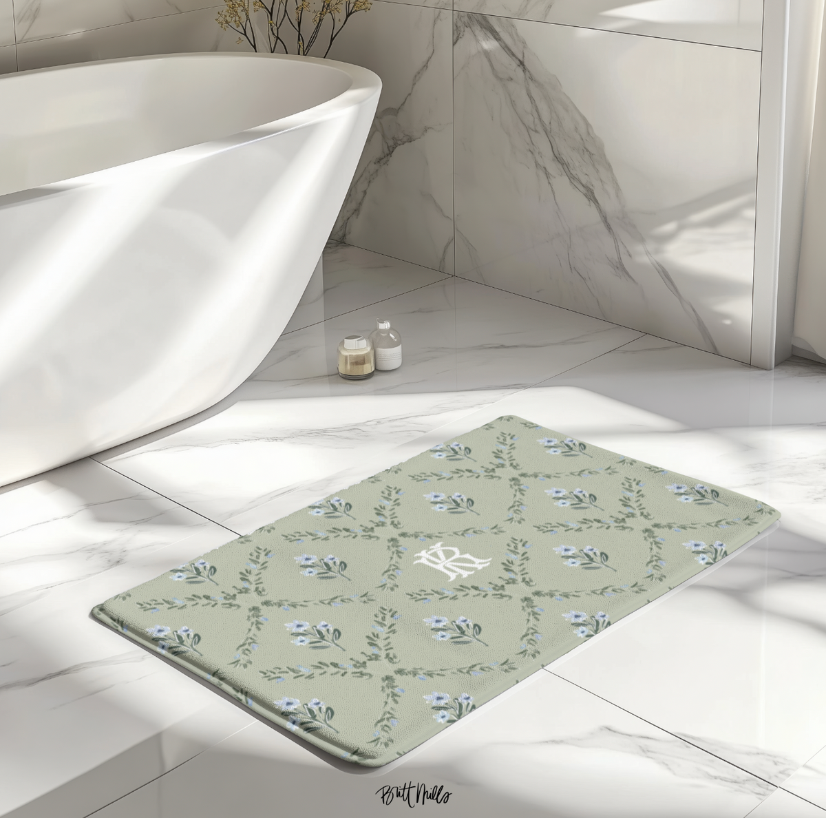 Zera Bloom Monogrammed Memory Foam Bath Mat