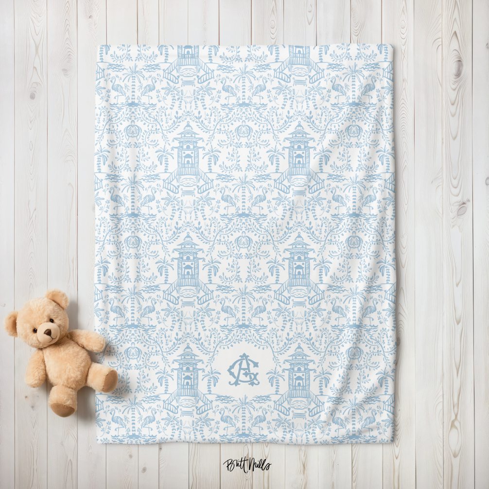 Palm Beach (Sky) Monogrammed Baby Blanket