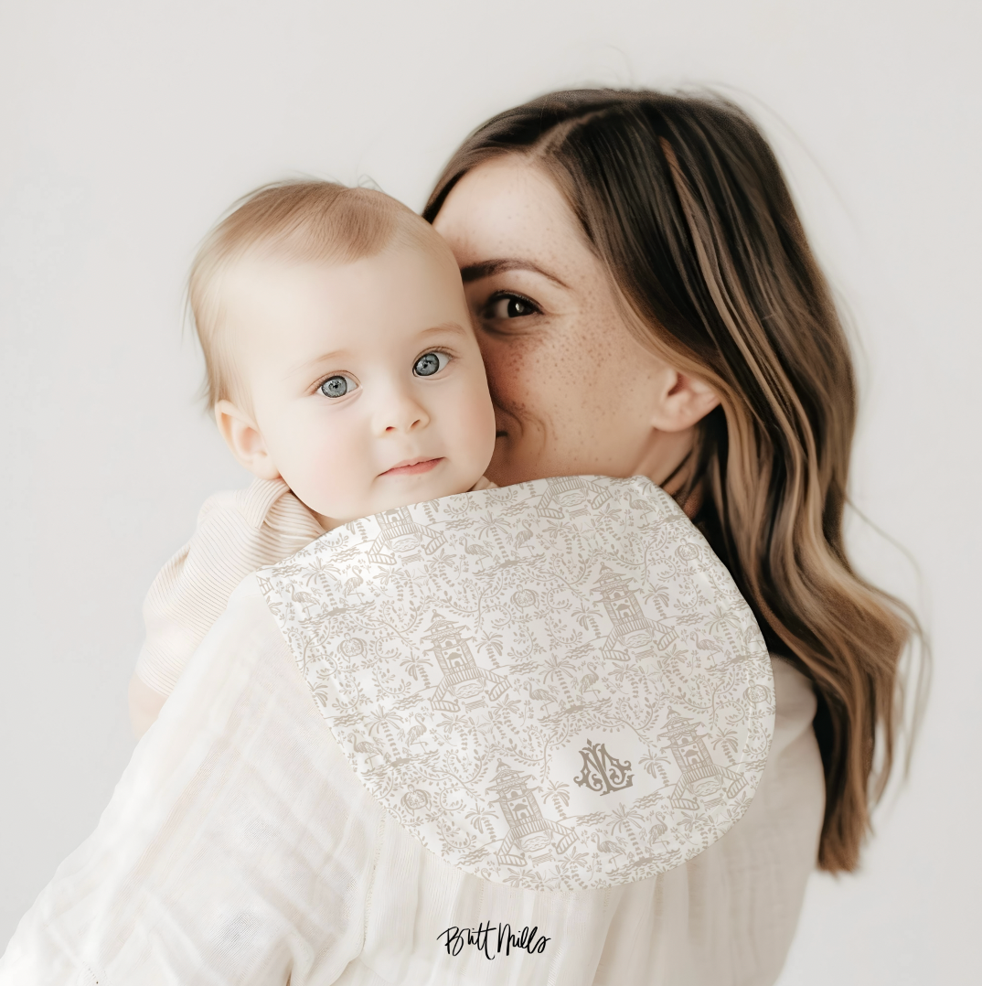 Palm Beach (Sand) Monogrammed Baby Burp Cloth