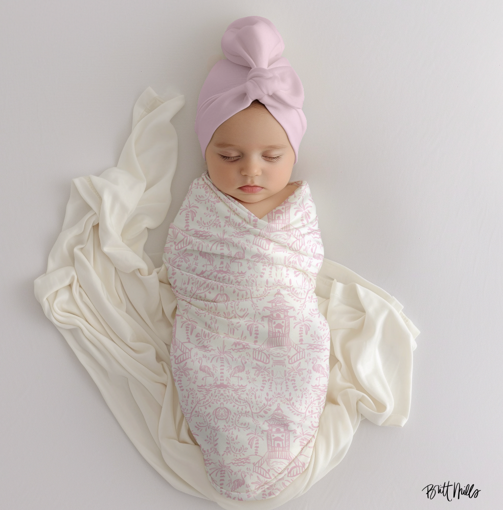 Palm Beach (Pink) Monogrammed Swaddle Blanket