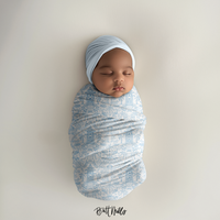 Palm Beach (Sky) Monogrammed Swaddle Blanket