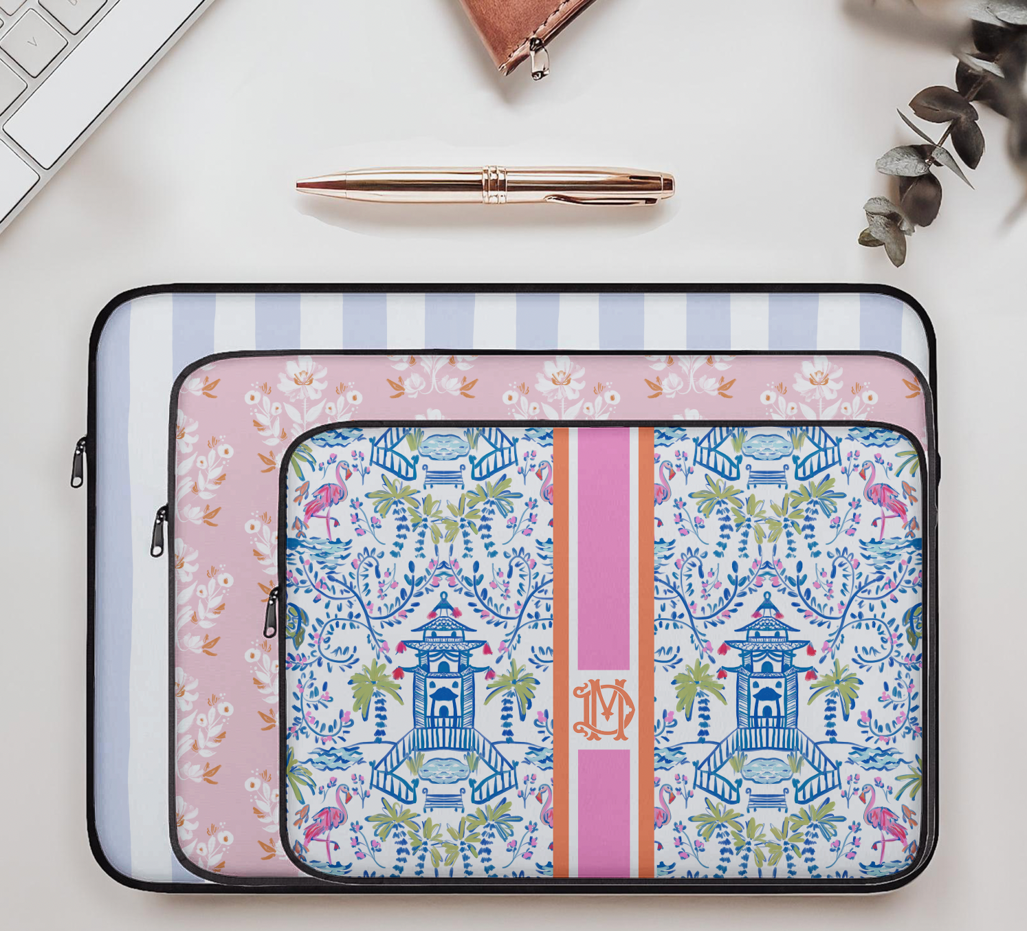 Aria Striped Monogrammed Laptop Sleeve