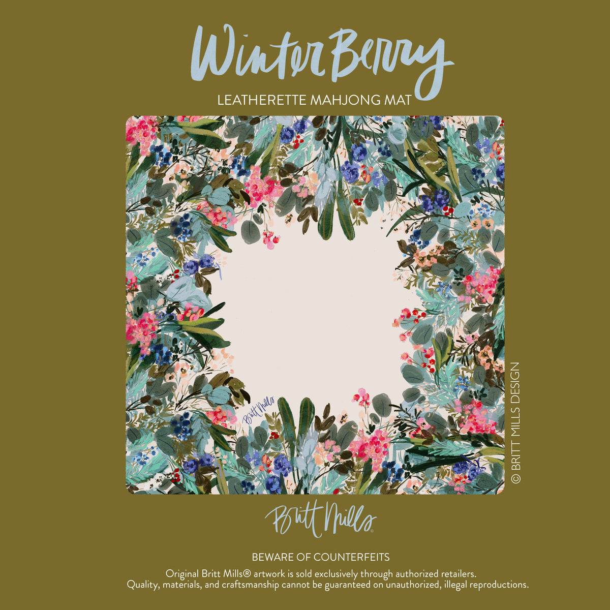 Winter Berry Leatherette Mahjong Mat