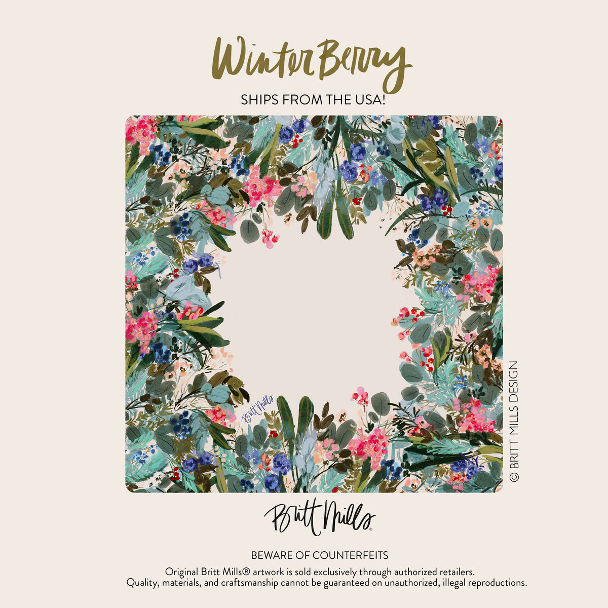 Britt Mills - Winter Berry Neoprene Mahjong Mat