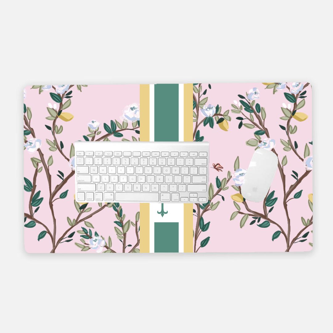 Blossom Garden Striped Monogrammed Desk Mat - Large (24" x 14")
