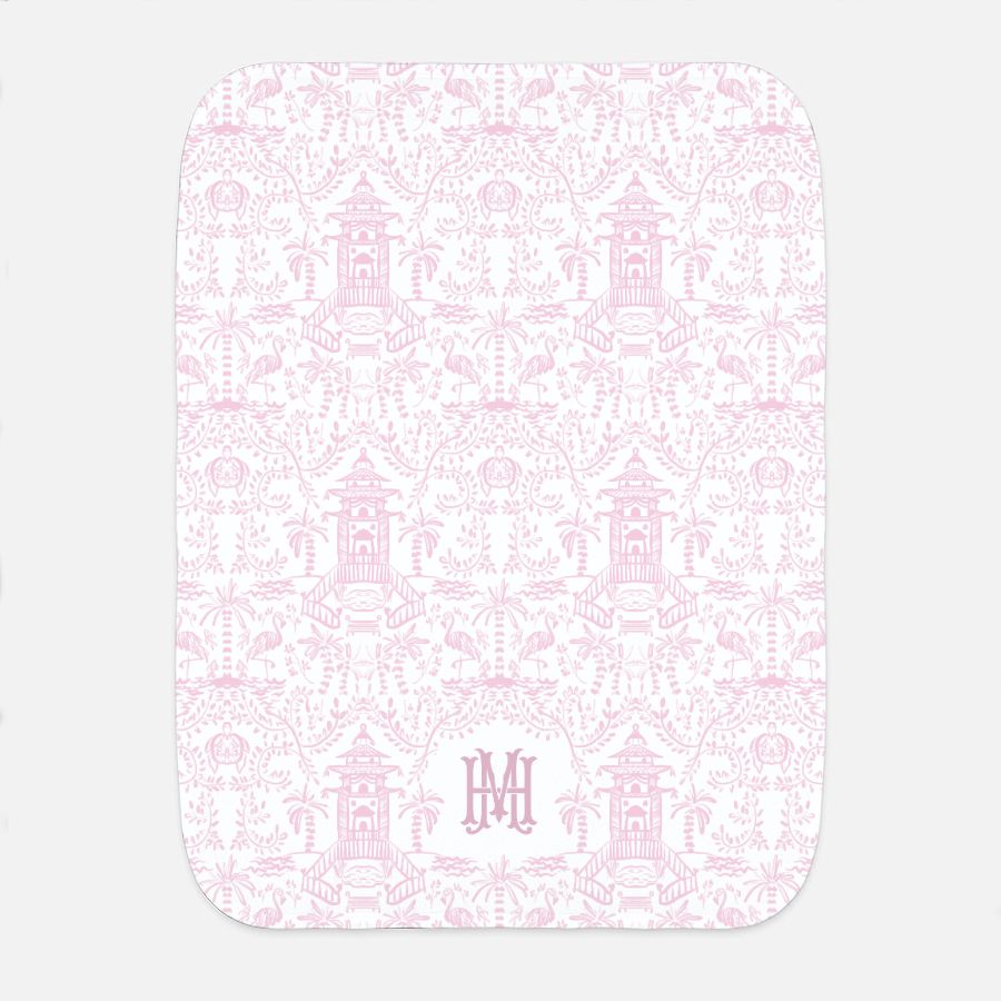 Palm Beach (Pink) Monogrammed Baby Burp Cloth