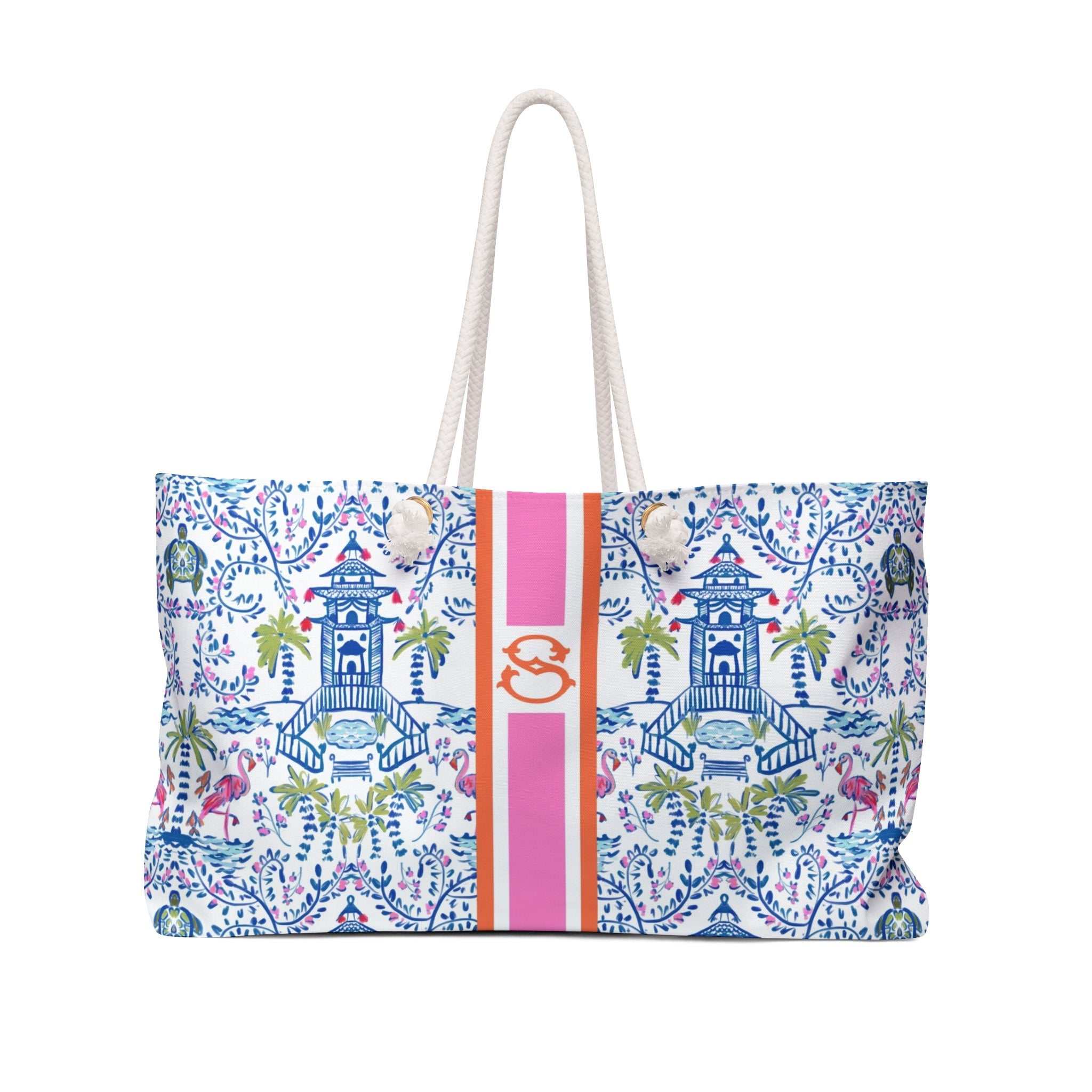 Carry - AllColorful Chinoiserie Striped Monogrammed Carry - All ToteBritt Mills Design