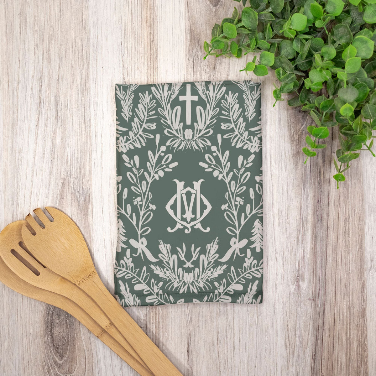 Christmas Toile Monogrammed Hostess Towel (Single)-Britt Mills Design