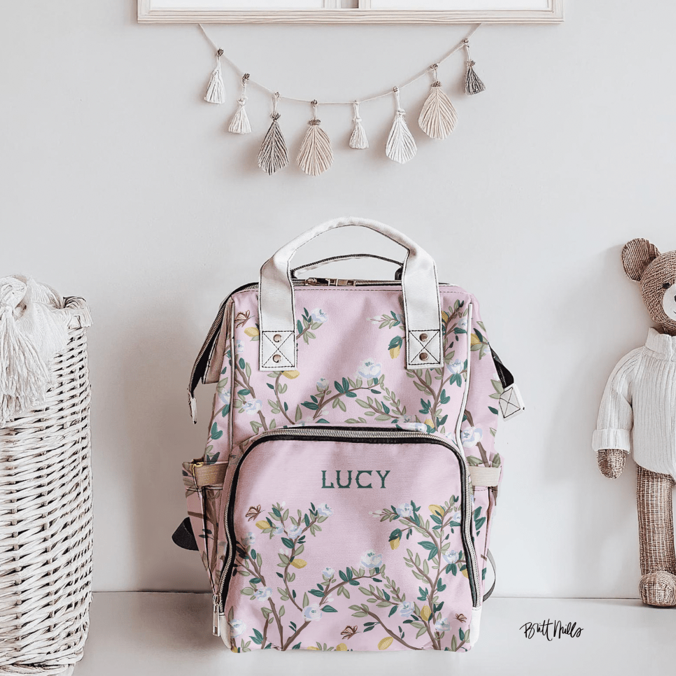 Diaper BagBlossom Garden Personalized Nylon Waterproof Diaper BagBritt Mills Design