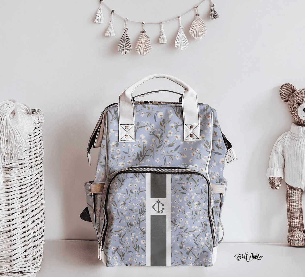 Diaper BagSouthern Bloom Personalized Nylon Waterproof Diaper BagBritt Mills Design