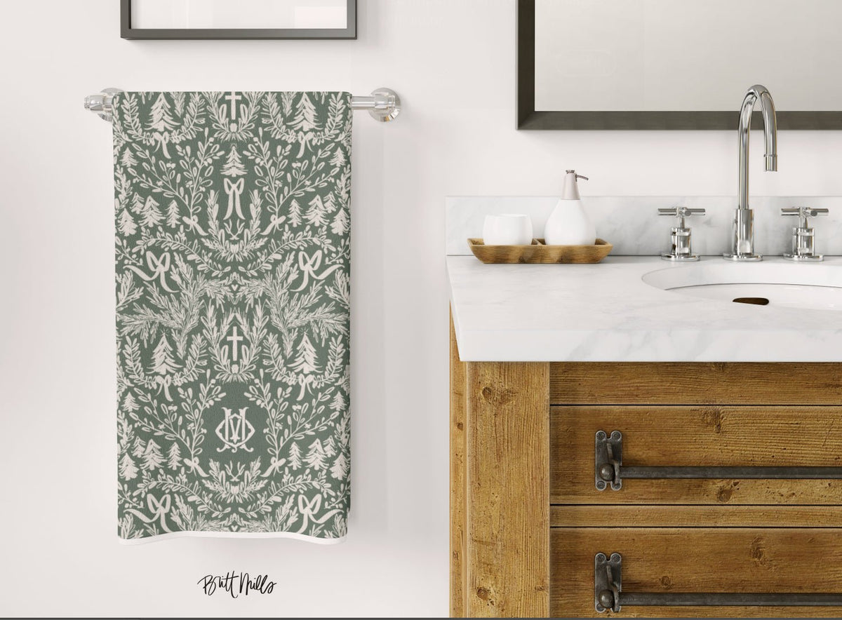 Hand TowelsChristmas Toile Monogrammed Hand TowelBritt Mills Design