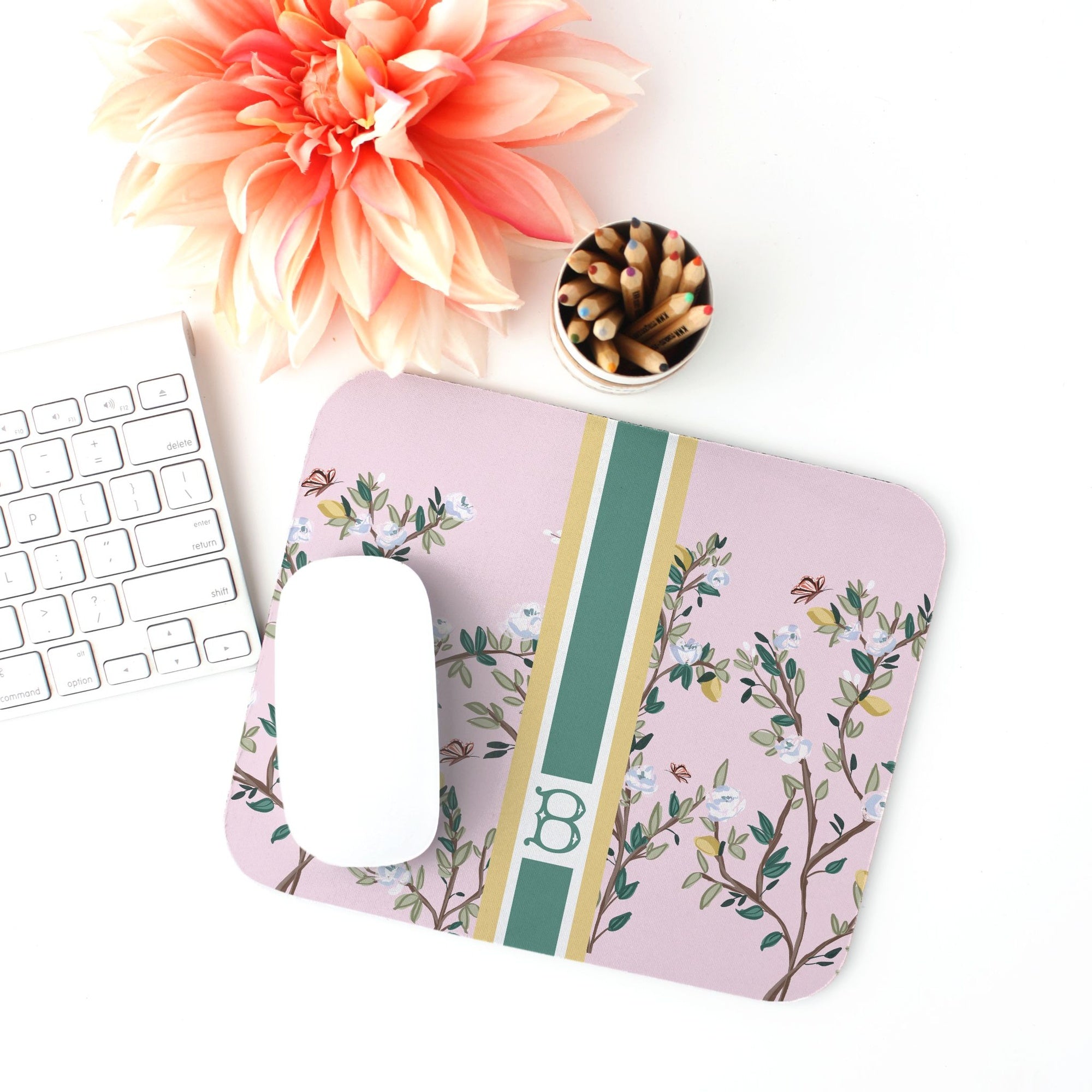 Mouse PadBlossom Garden Striped Monogrammed Mouse PadBritt Mills Design