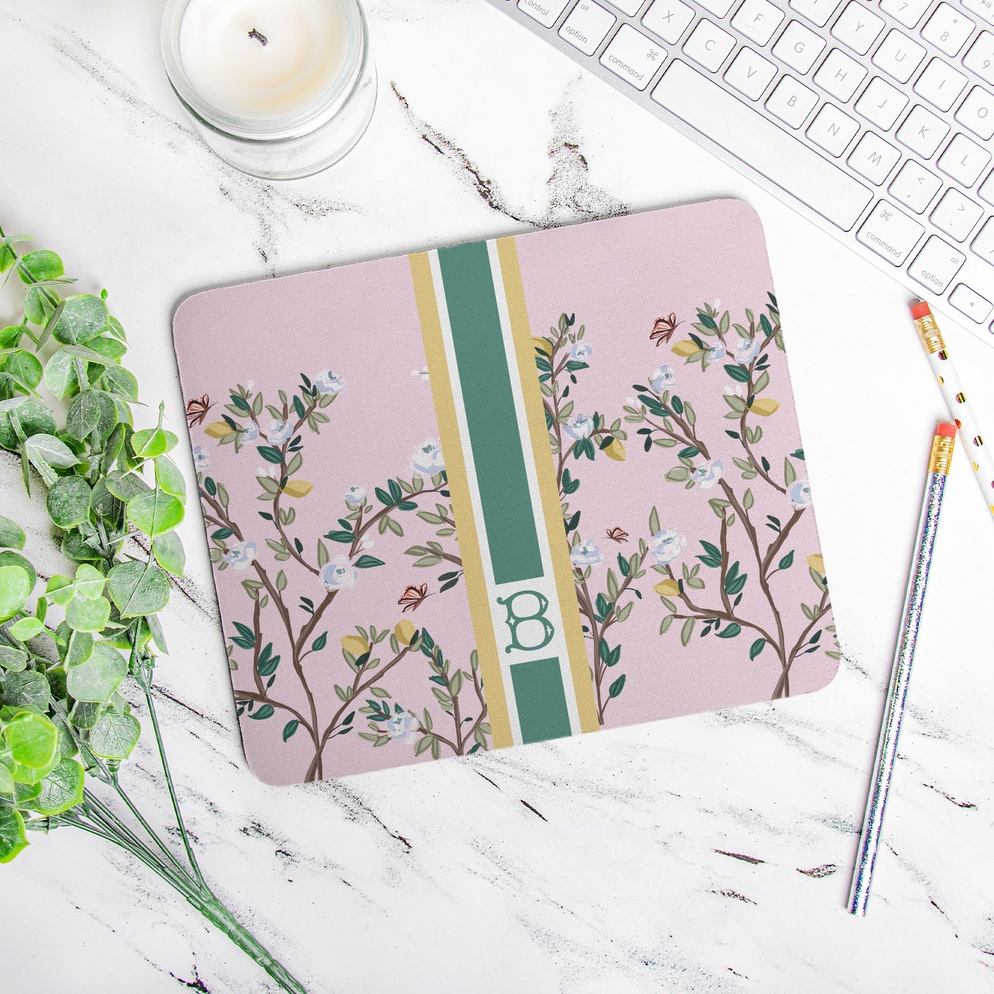 Mouse PadBlossom Garden Striped Monogrammed Mouse PadBritt Mills Design