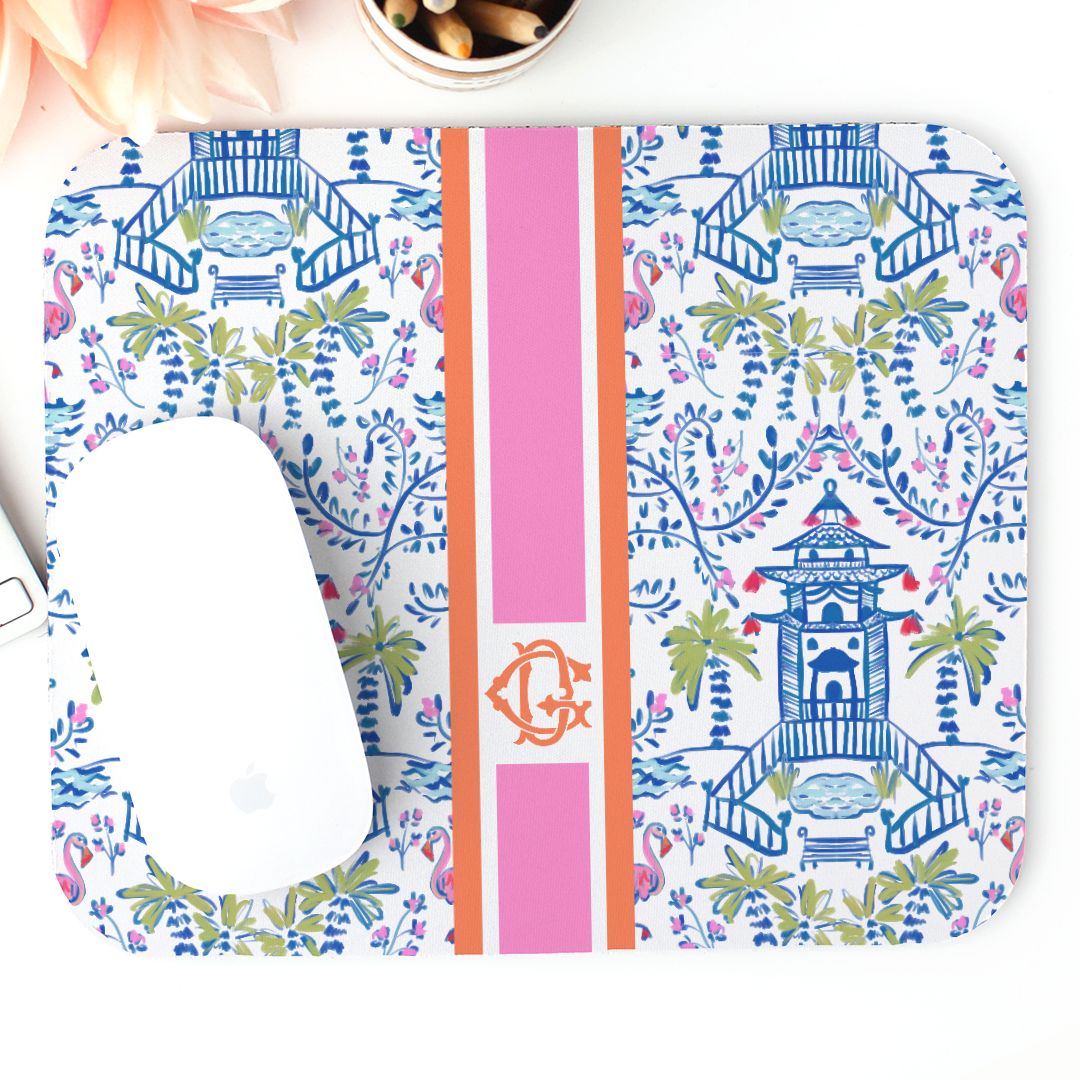Mouse PadColorful Chinoiserie Striped Monogrammed Mouse PadBritt Mills Design
