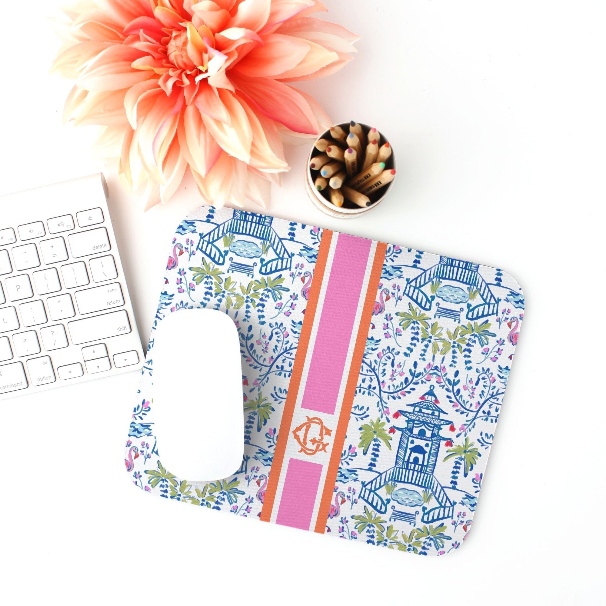 Mouse PadColorful Chinoiserie Striped Monogrammed Mouse PadBritt Mills Design