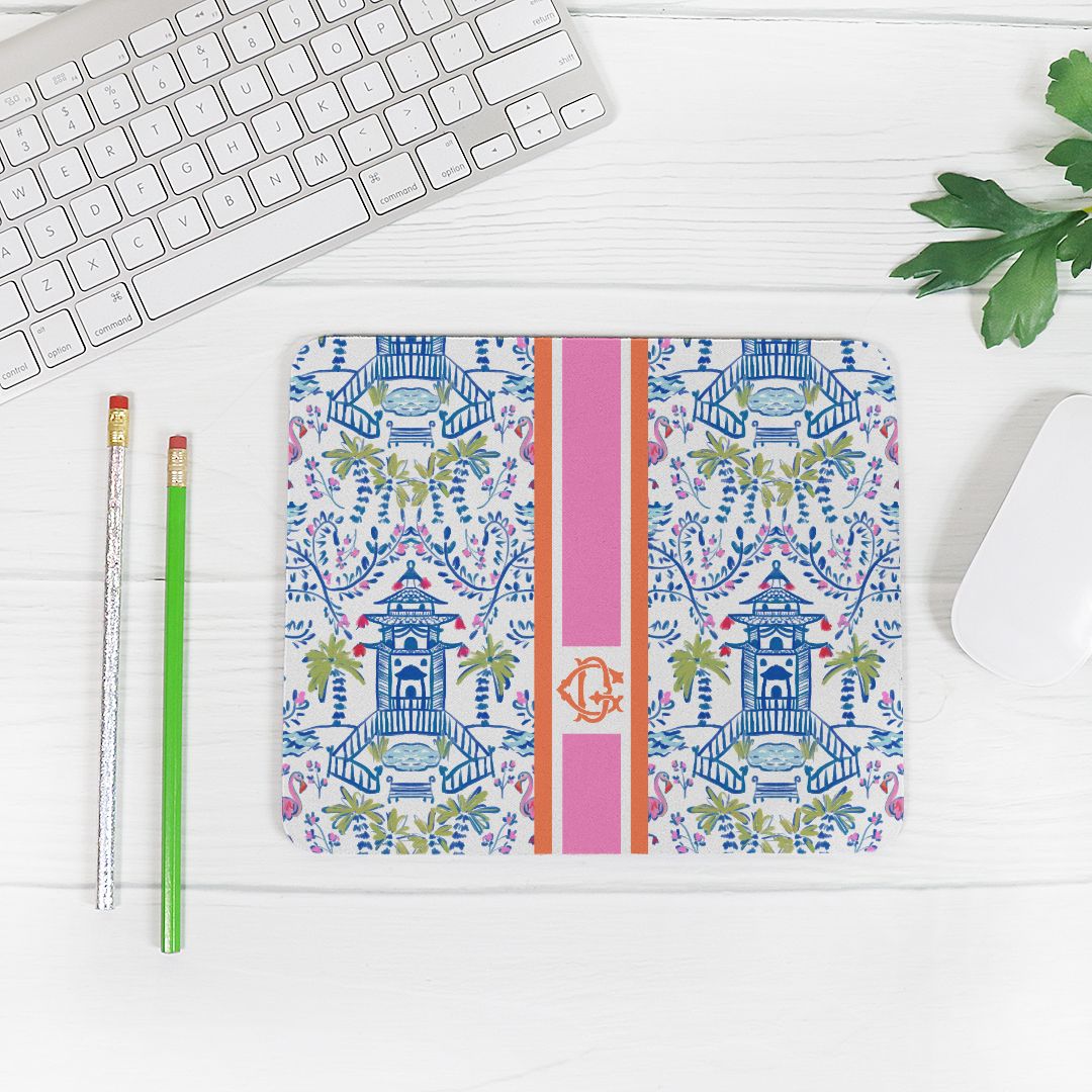 Mouse PadColorful Chinoiserie Striped Monogrammed Mouse PadBritt Mills Design