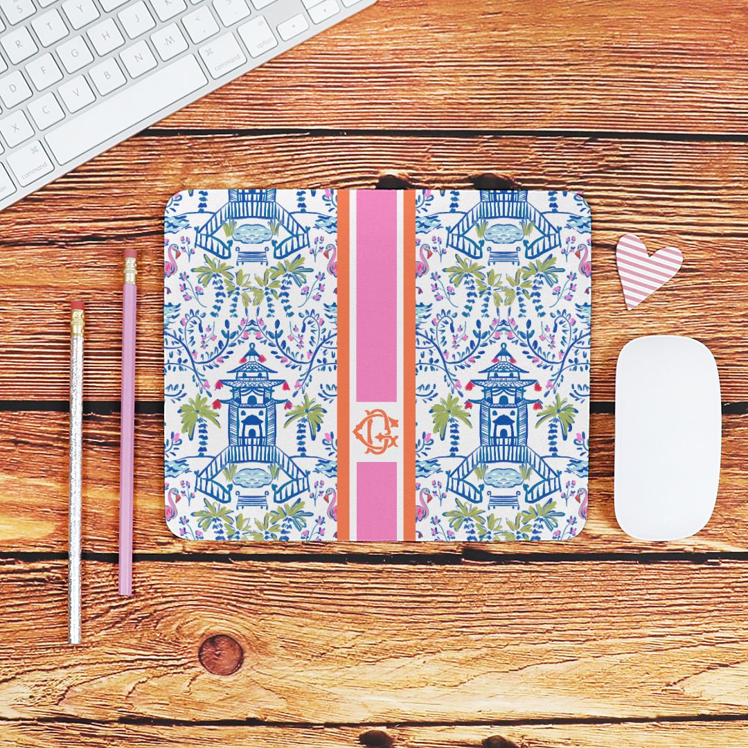 Mouse PadColorful Chinoiserie Striped Monogrammed Mouse PadBritt Mills Design