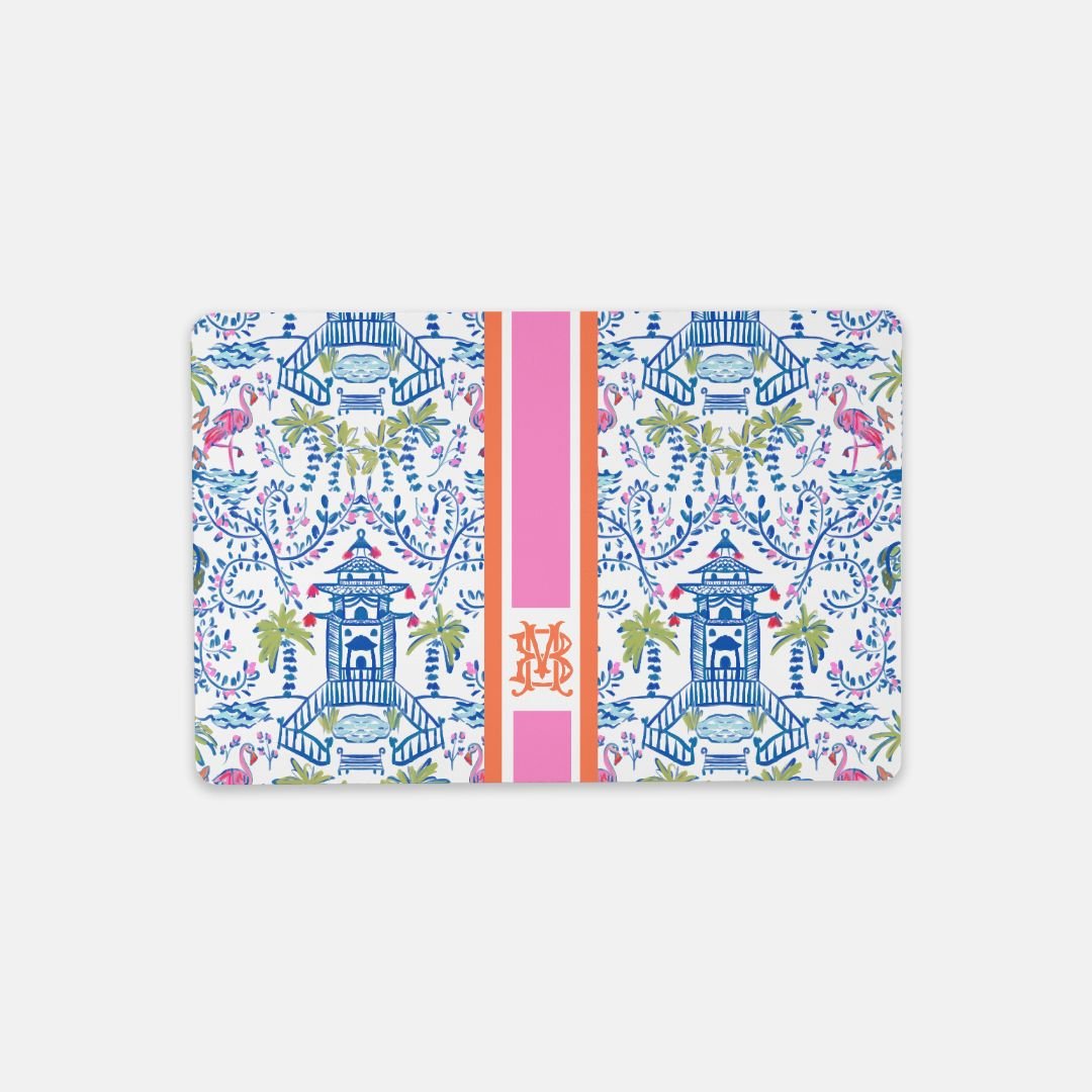 Small Desk MatColorful Chinoiserie Striped Monogrammed Desk Mat – Small (18″ x 12″)Britt Mills Design