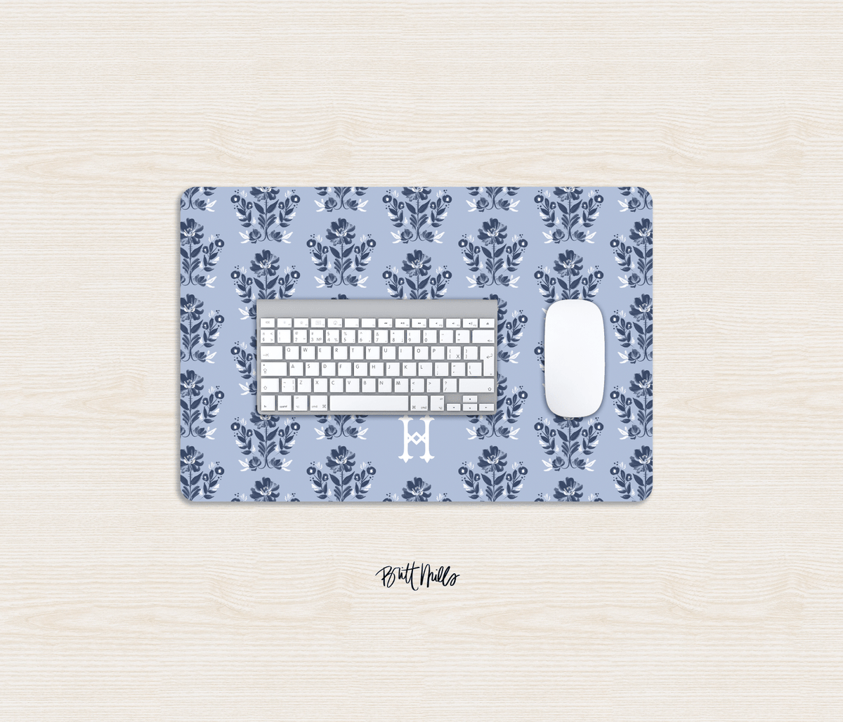 Small Desk MatEvangeline Blue Monogrammed Desk Mat – Small (18″ x 12″)Britt Mills Design