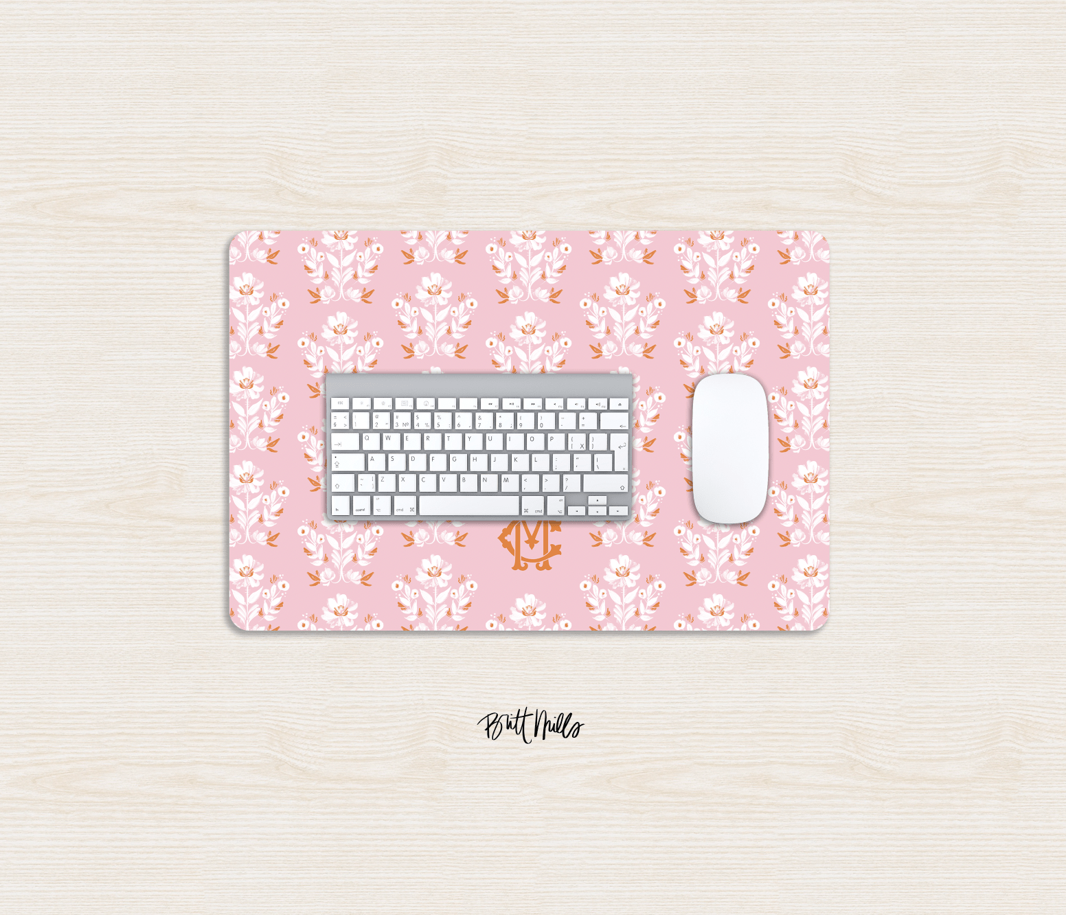 Small Desk MatEvangeline Pink Monogrammed Desk Mat – Small (18″ x 12″)Britt Mills Design