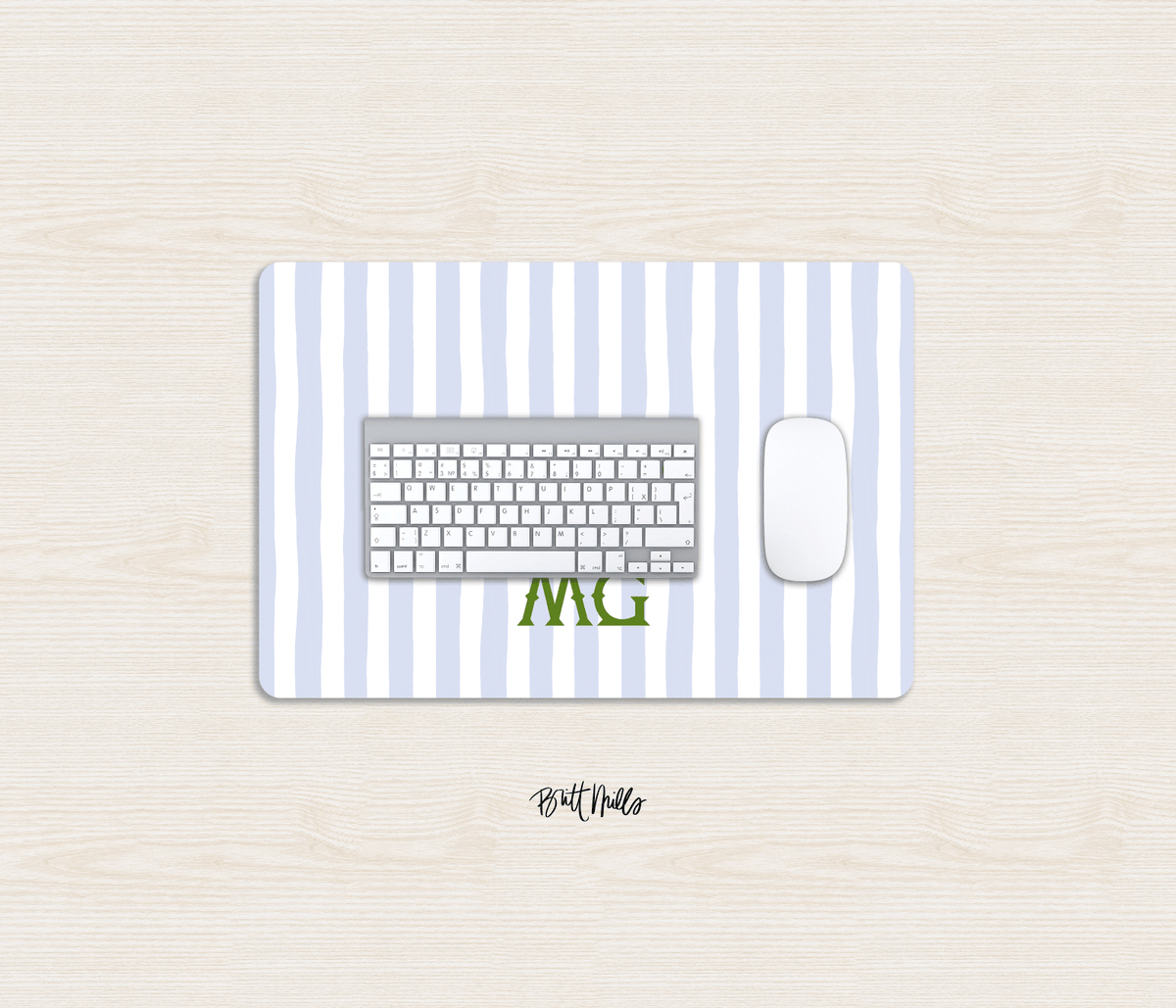 Small Desk MatSeaside Stripes Monogrammed Desk Mat – Small (18″ x 12″)Britt Mills Design