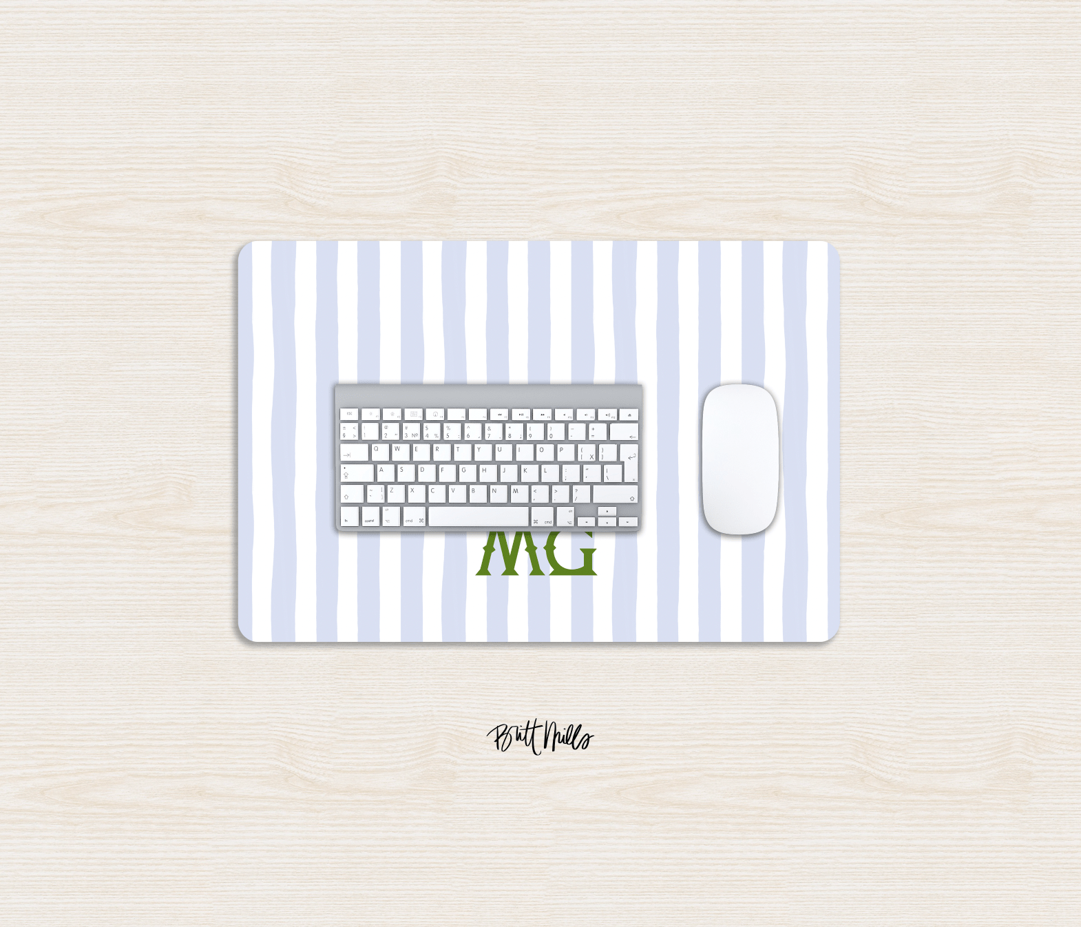 Small Desk MatSeaside Stripes Monogrammed Desk Mat – Small (18″ x 12″)Britt Mills Design