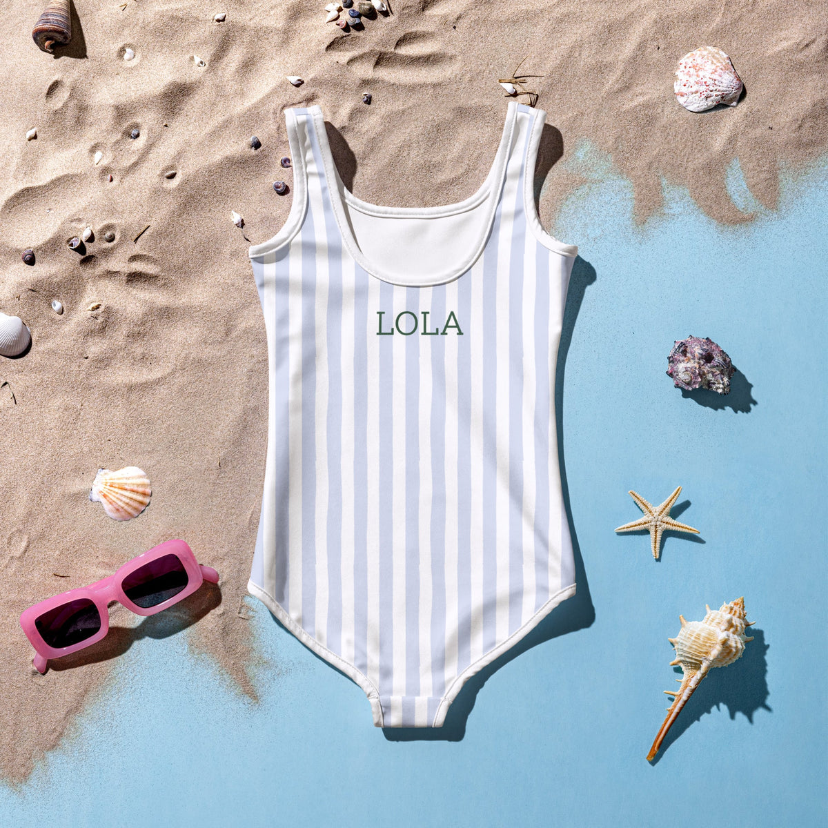 SwimsuitSeaside Stripes Girls Swimsuit (Personalized)Britt Mills Design
