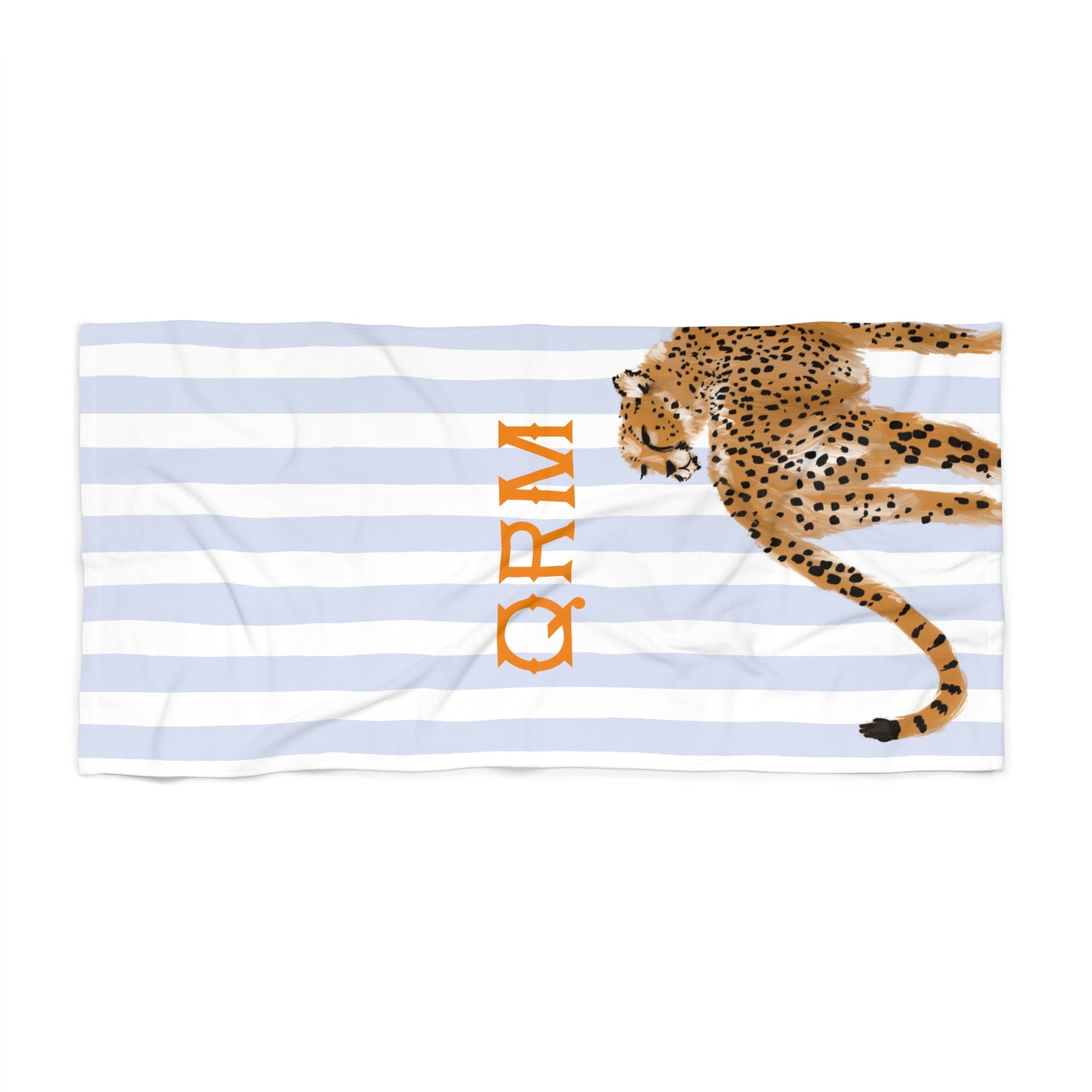 Preppy Cheetah (Blue) Monogrammed Beach Towel