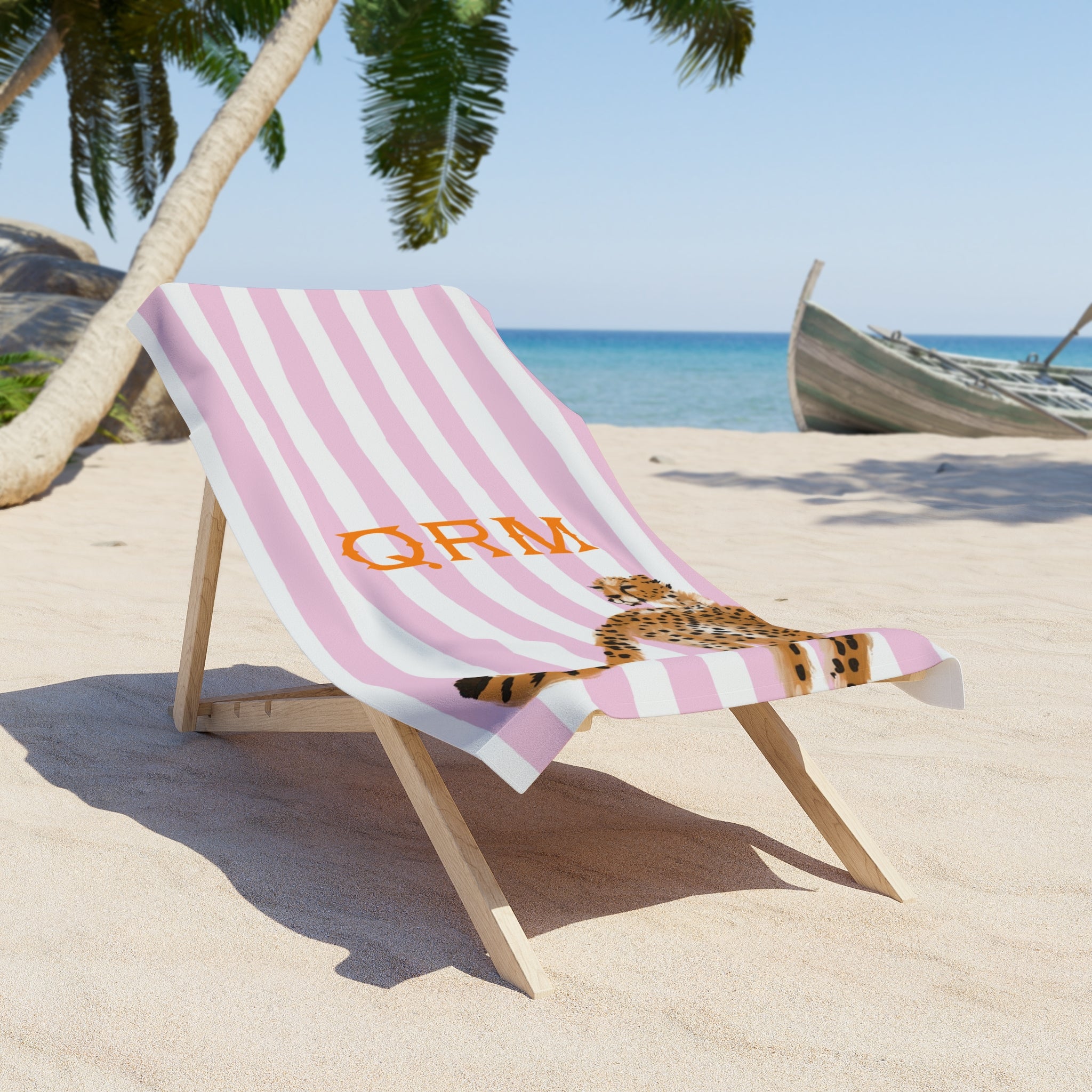 Preppy Cheetah (Pink) Monogrammed Beach Towel